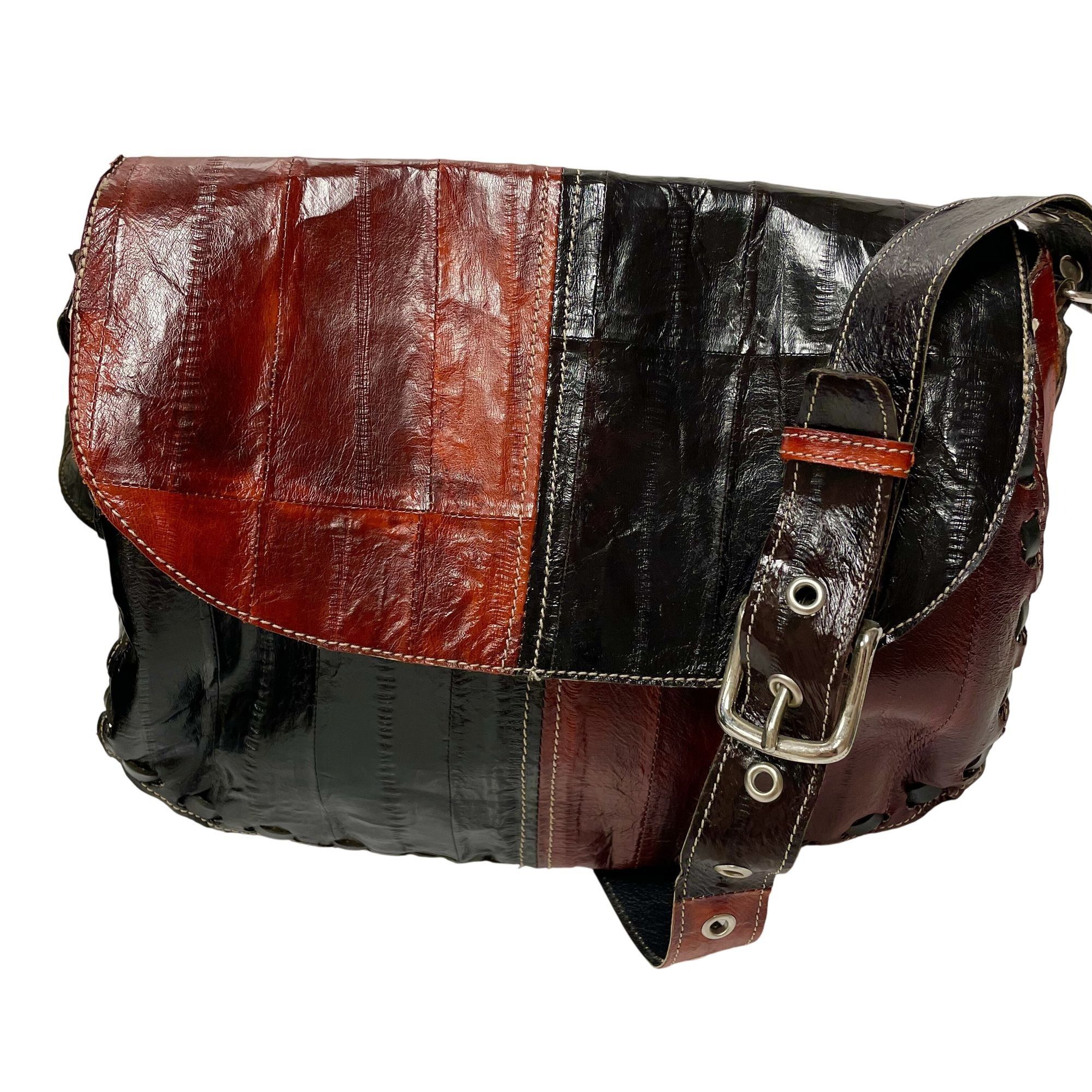 Other Vtg 2 Tone Black Mahogany EEL SKIN Handbag HIPPIE Purse Size ONE SIZE - 1 Thumbnail