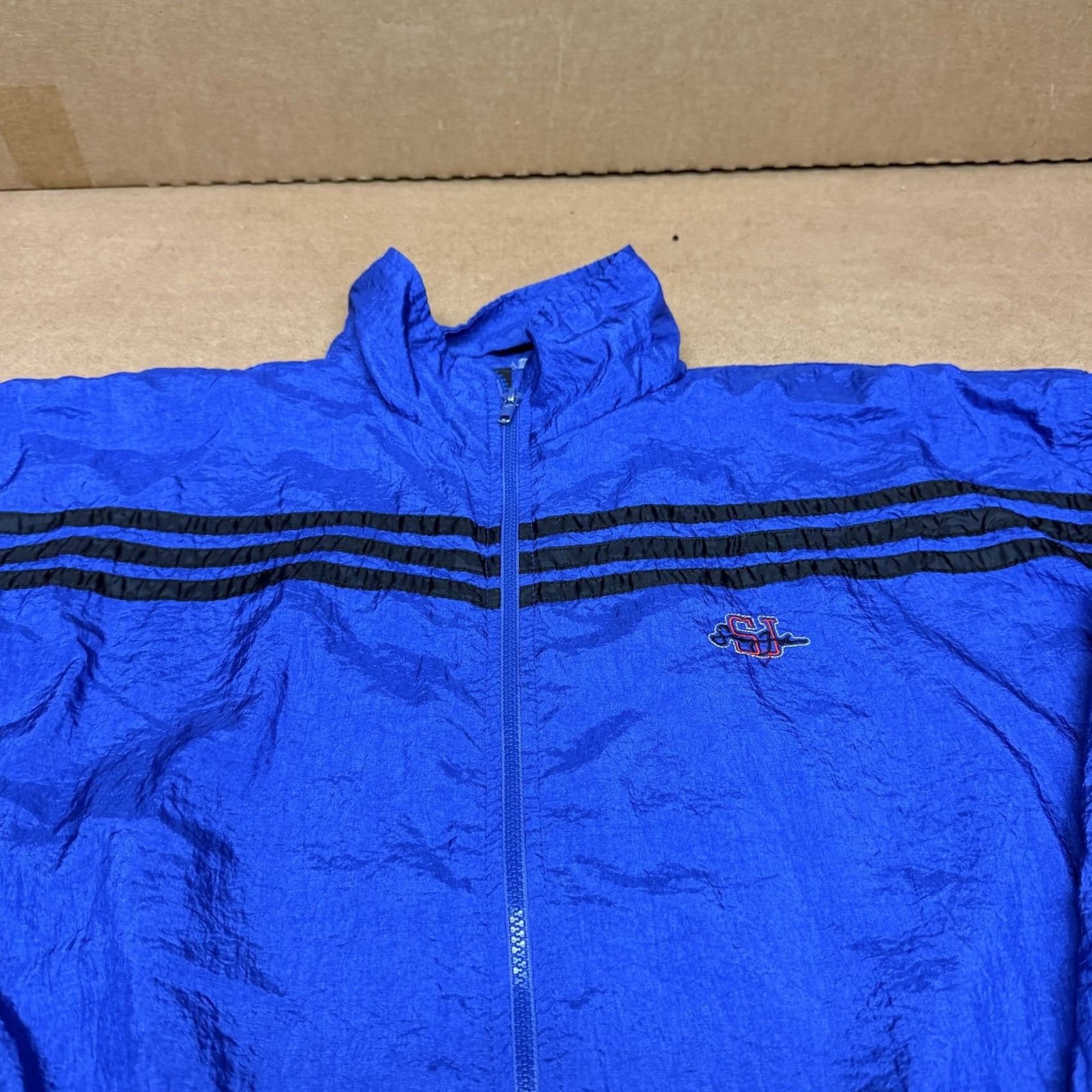 Sean John Sean John Jacket Mens XL Blue Nylon Windbreaker Full Zip Striped SJ Logo וד Size US XL / EU 56 / 4 - 2 Thumbnail