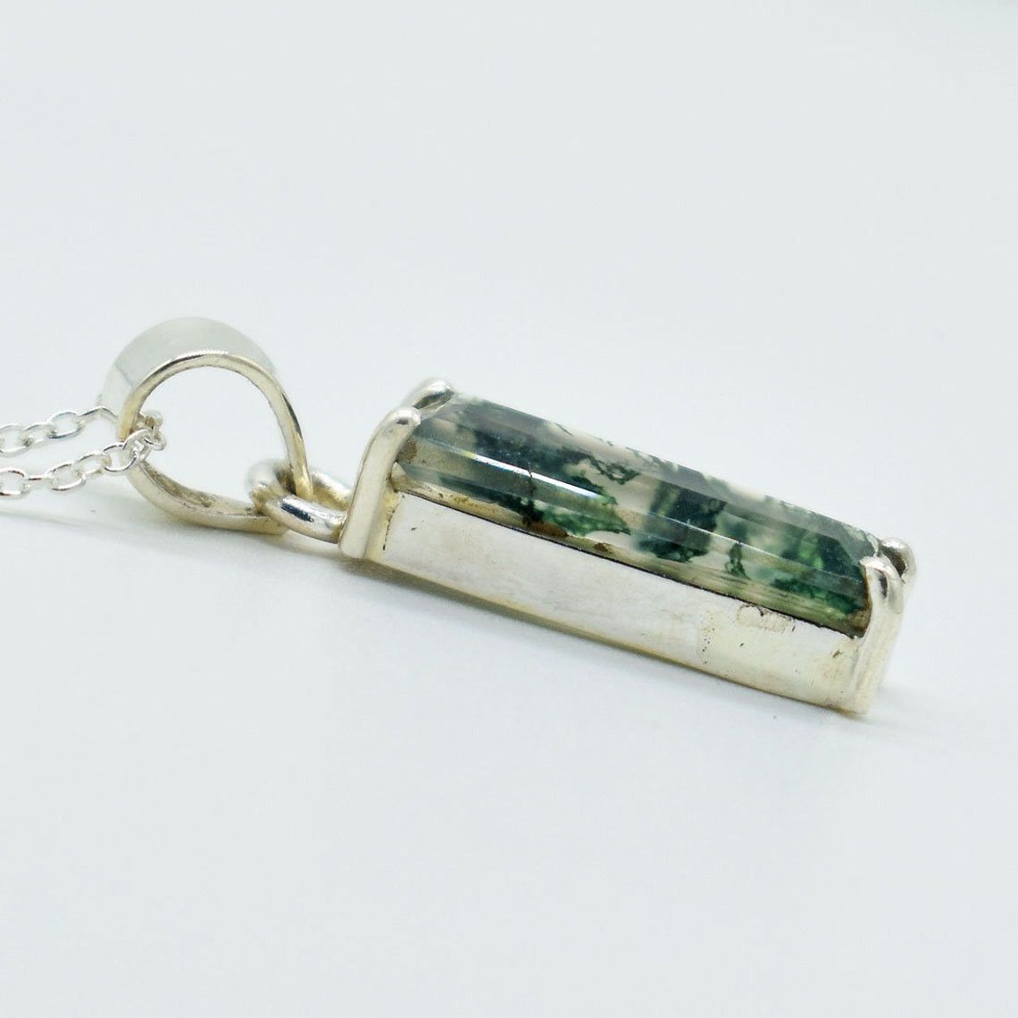 Handmade Natural Moss Agate 925 Sterling Silver Pendant Necklace Size ONE SIZE - 2 Thumbnail