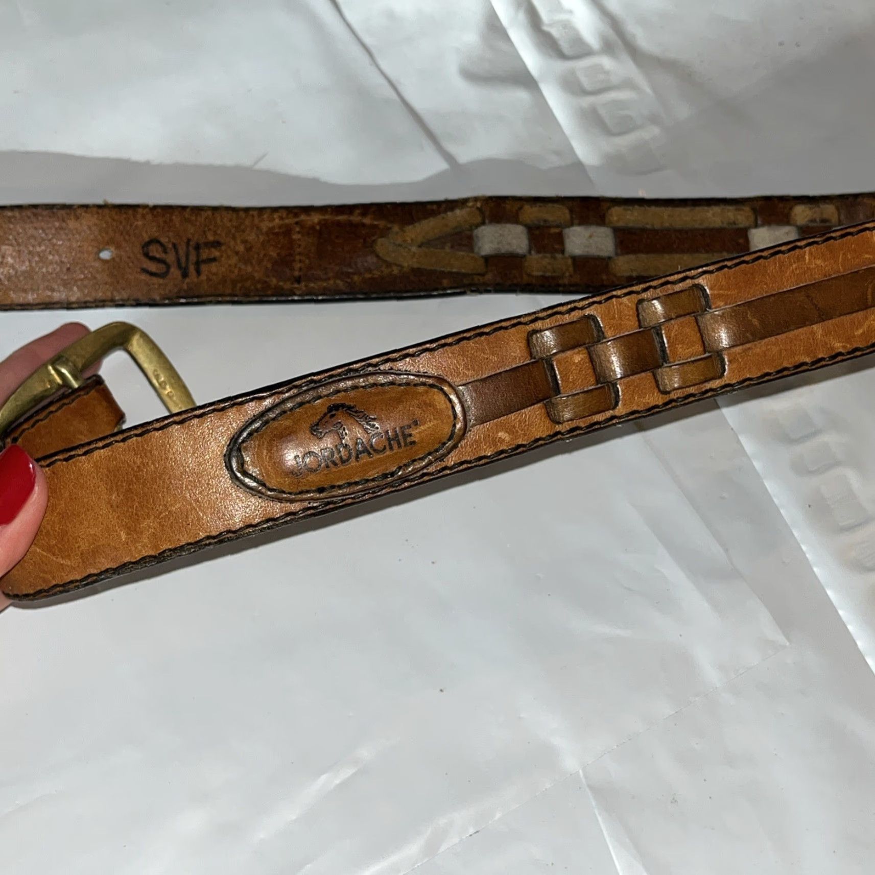 Jordache VINTAGE Jordache HORSE LOGO Brown Braided Leather Belt Sz 30 Solid Brass Buckle Womens Size ONE SIZE - 5 Thumbnail