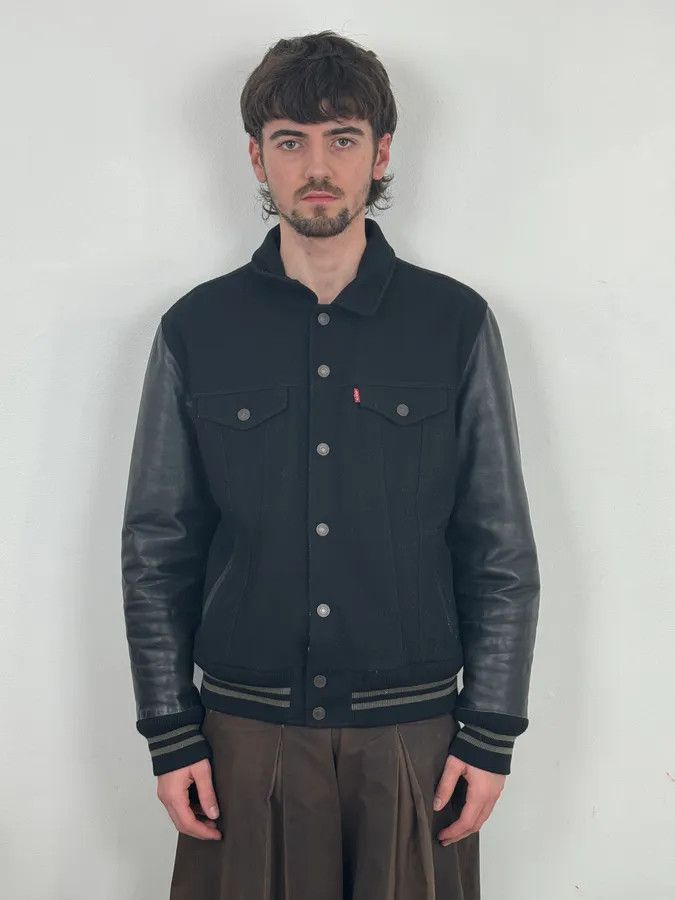 Levi's 2000s Levi’s Leather & Wool Teddy Black Bomber Jacket Size US M / EU 48-50 / 2 - 2 Thumbnail