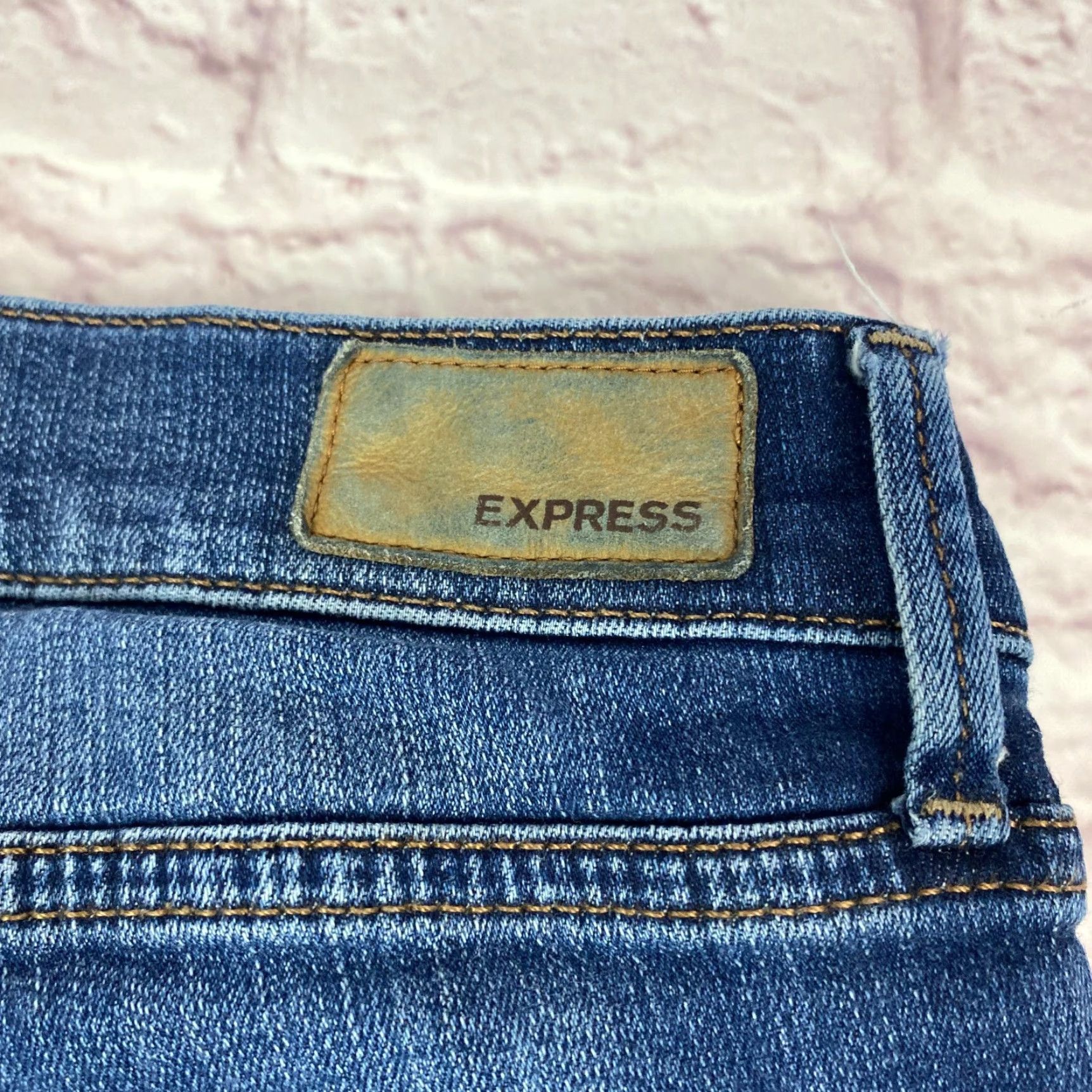 Express Express Jeans Junior Teens Size 4 Stretch Mid Rise Distressed Dark Wash - 90s City College Theme, Express Jeans, Denim, Blue, Jeans, Regular, Junior Size 27" / US 4 / IT 40 - 5 Thumbnail
