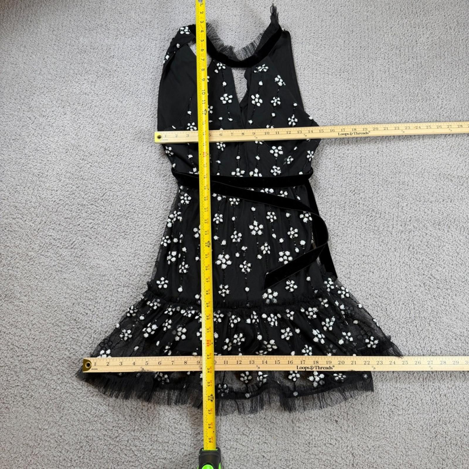 Alexis Mabille Alexis Black Floral Sequin Tulle Mini Dress Velvet Tie Size M / US 6-8 / IT 42-44 - 3 Thumbnail