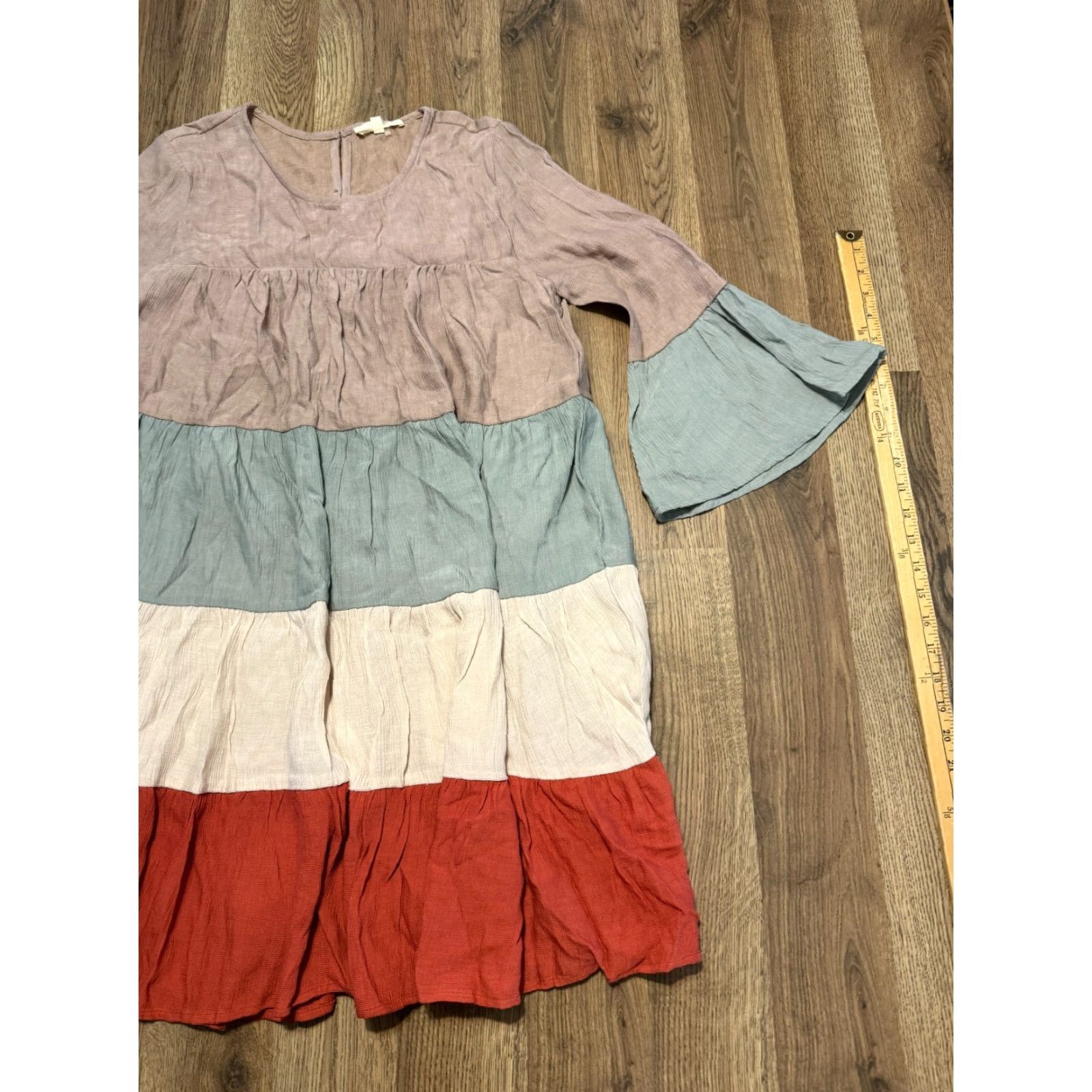 Bell Entro Dress Women's Size Small Gray Orange Bell Sleeve Crew Neck Color Block Dress Size S / US 4 / IT 40 - 3 Thumbnail