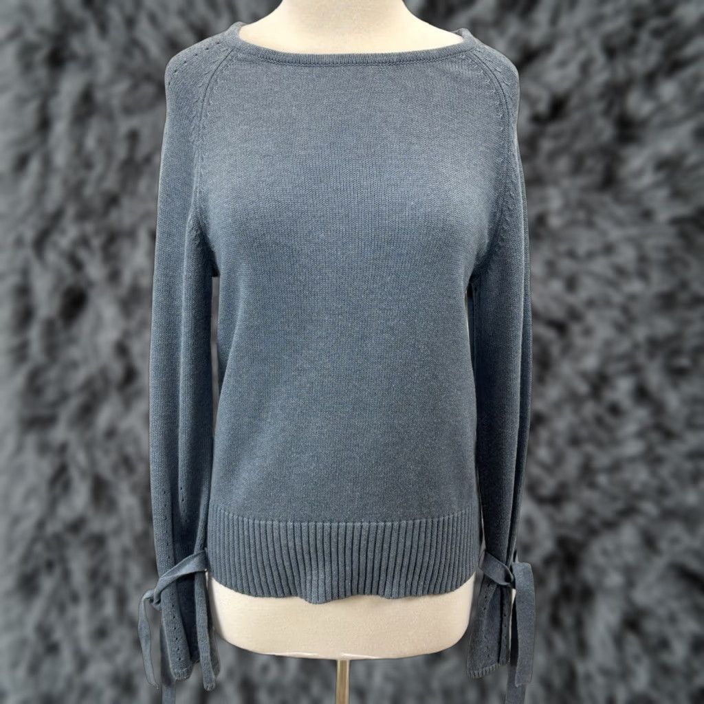 Vintage Sundance Sweater Aryka Knit Long Bell Sleeve Tie Cotton Merino Womens M Coastal Pullover Knit Size L / US 10 / IT 46 - 1 Thumbnail