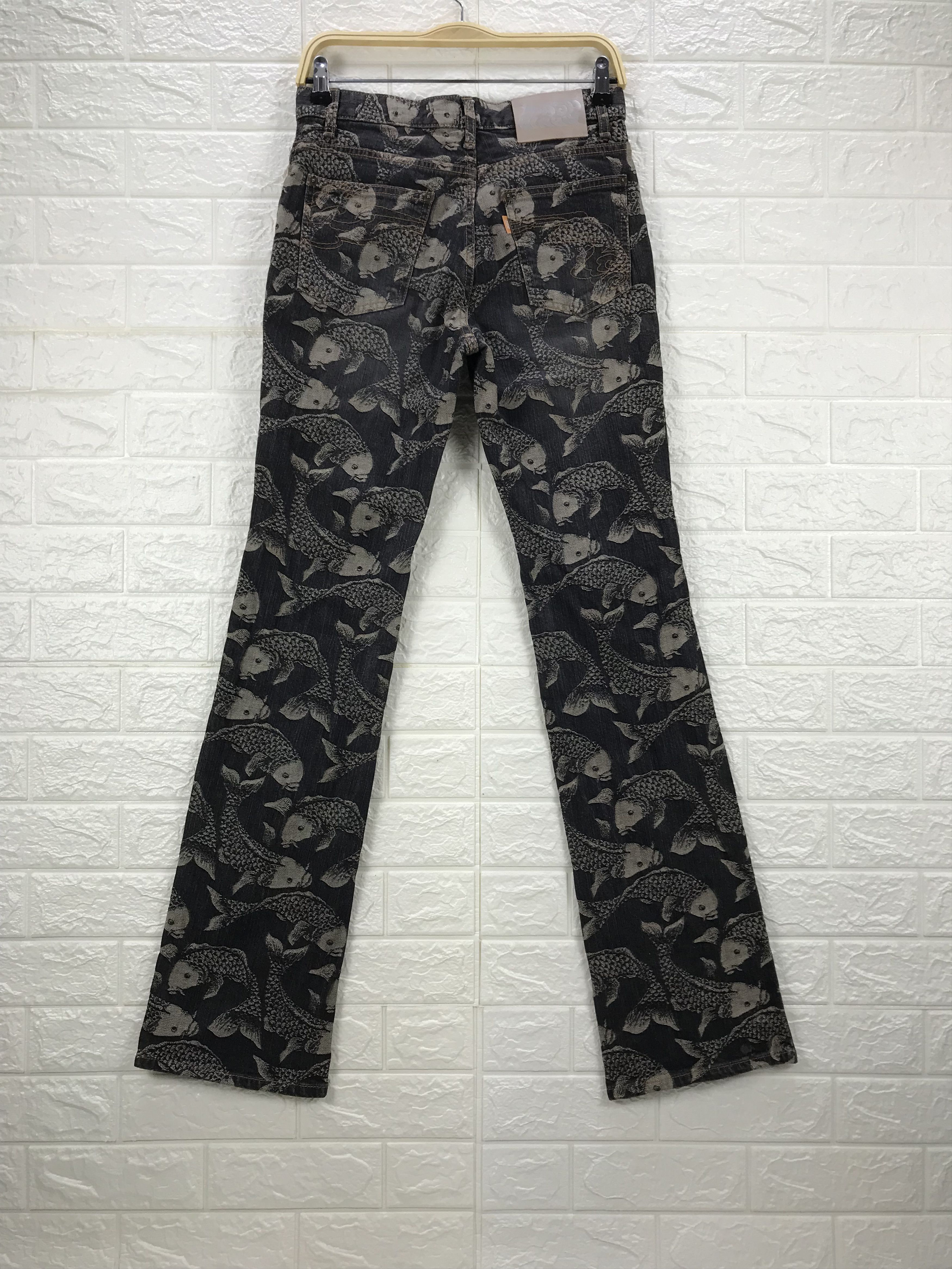 If Six Was Nine Vintage Japanese Art Embroidered Koi Fish Flare Jeans Size US 29 - 5 Thumbnail