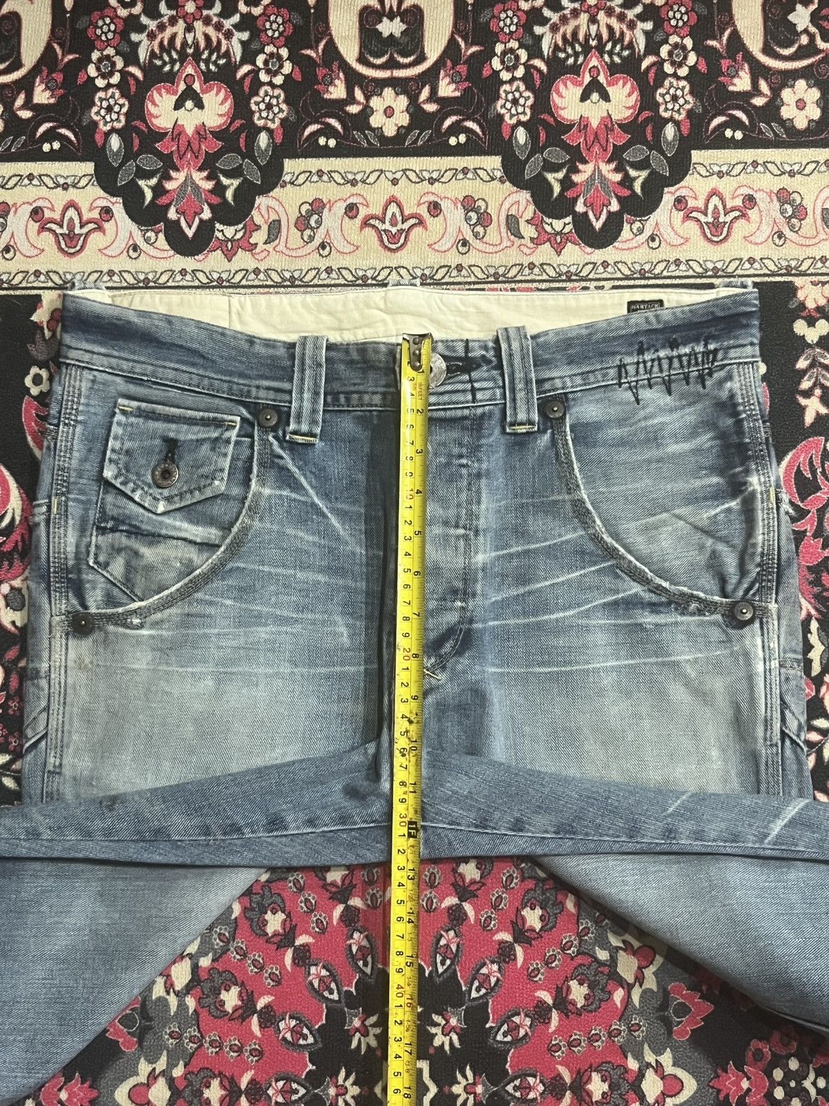 Le Grande Bleu (L.G.B.) Japanese Brand Bartack Cinch Back Whisker Blue Washed Jeans Size US 34 / EU 50 - 14 Thumbnail