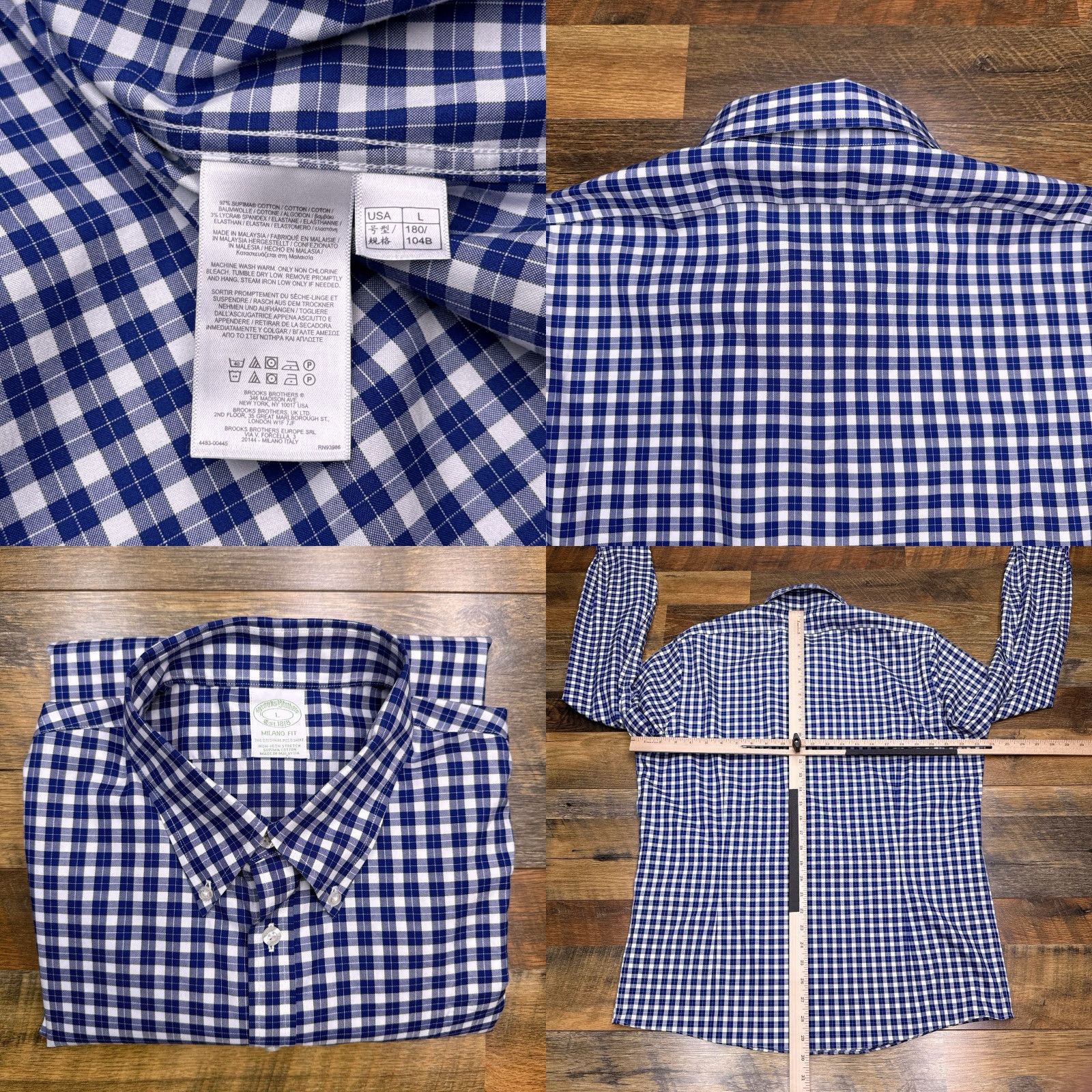 Brooks Brothers Brooks Brothers Milano Fit Shirt Mens Large Blue Check Button-Up Non-Iron Size US L / EU 52-54 / 3 - 8 Thumbnail