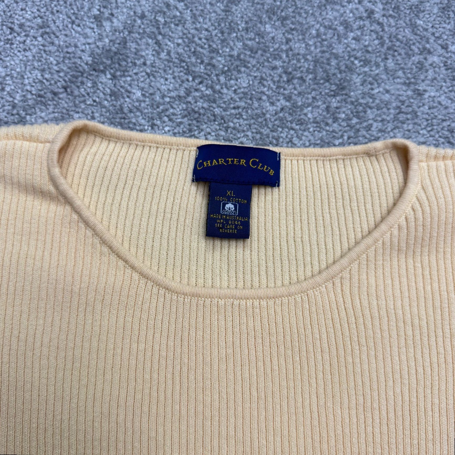 Charter Club VINTAGE Charter Club T-Shirt Women's XL Yellow Ribbed Knit Crew Neck Short Sleeve 90s Classic Logo Knit Top Women Size XL / US 12-14 / IT 48-50 - 7 Thumbnail