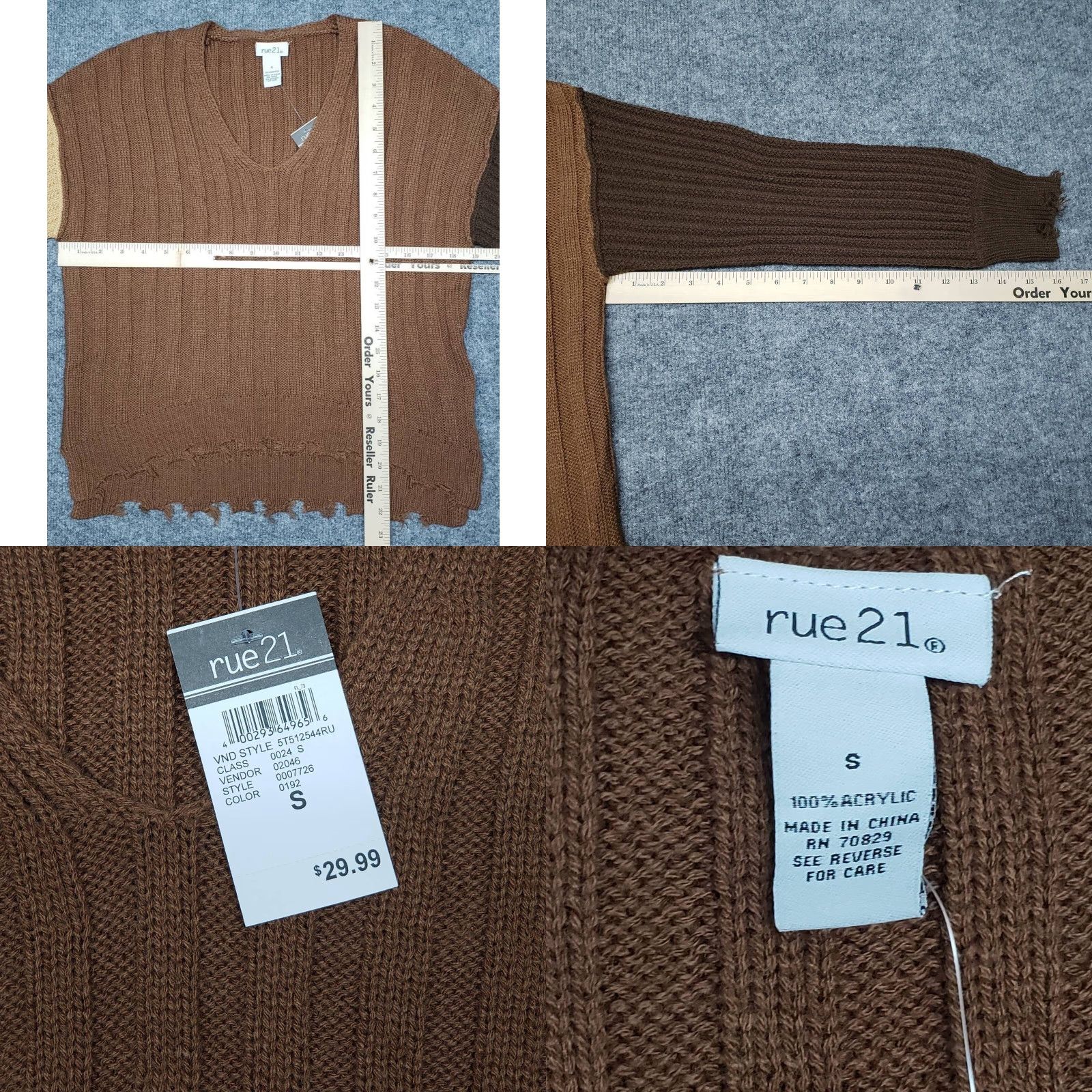 Vintage Rue21 Sweater Womens S Brown Long Sleeve Distressed Edges V-Neck Pullover New Size S / US 4 / IT 40 - 8 Thumbnail