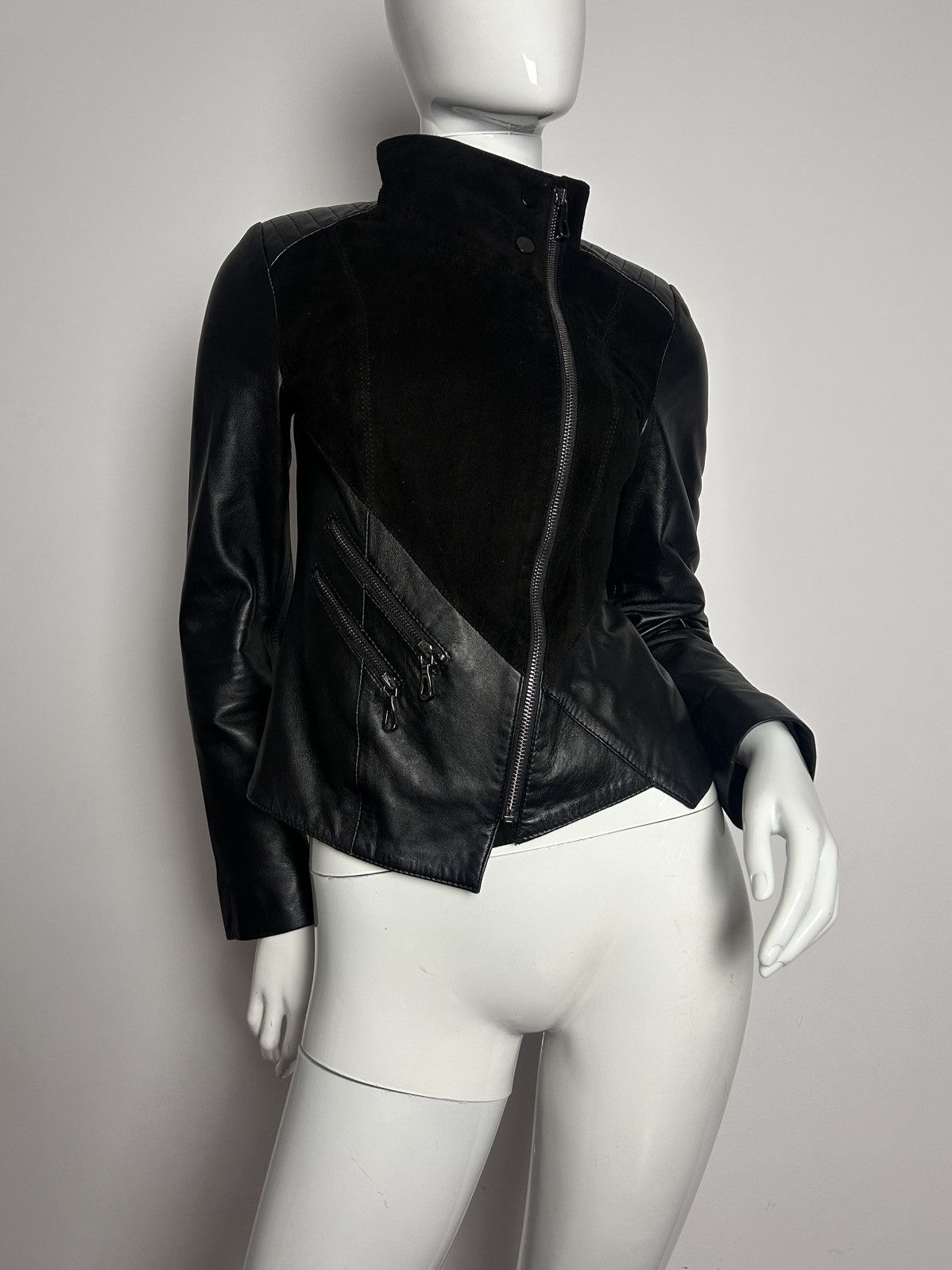 Italian biker asymmetric leather jacket