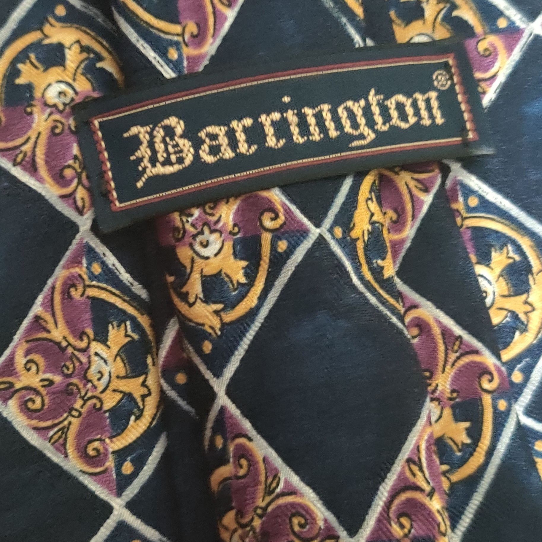 Vintage Barrington 100% Silk Tie Blue Purple Gold Diamond Scroll Vin Size ONE SIZE - 5 Thumbnail