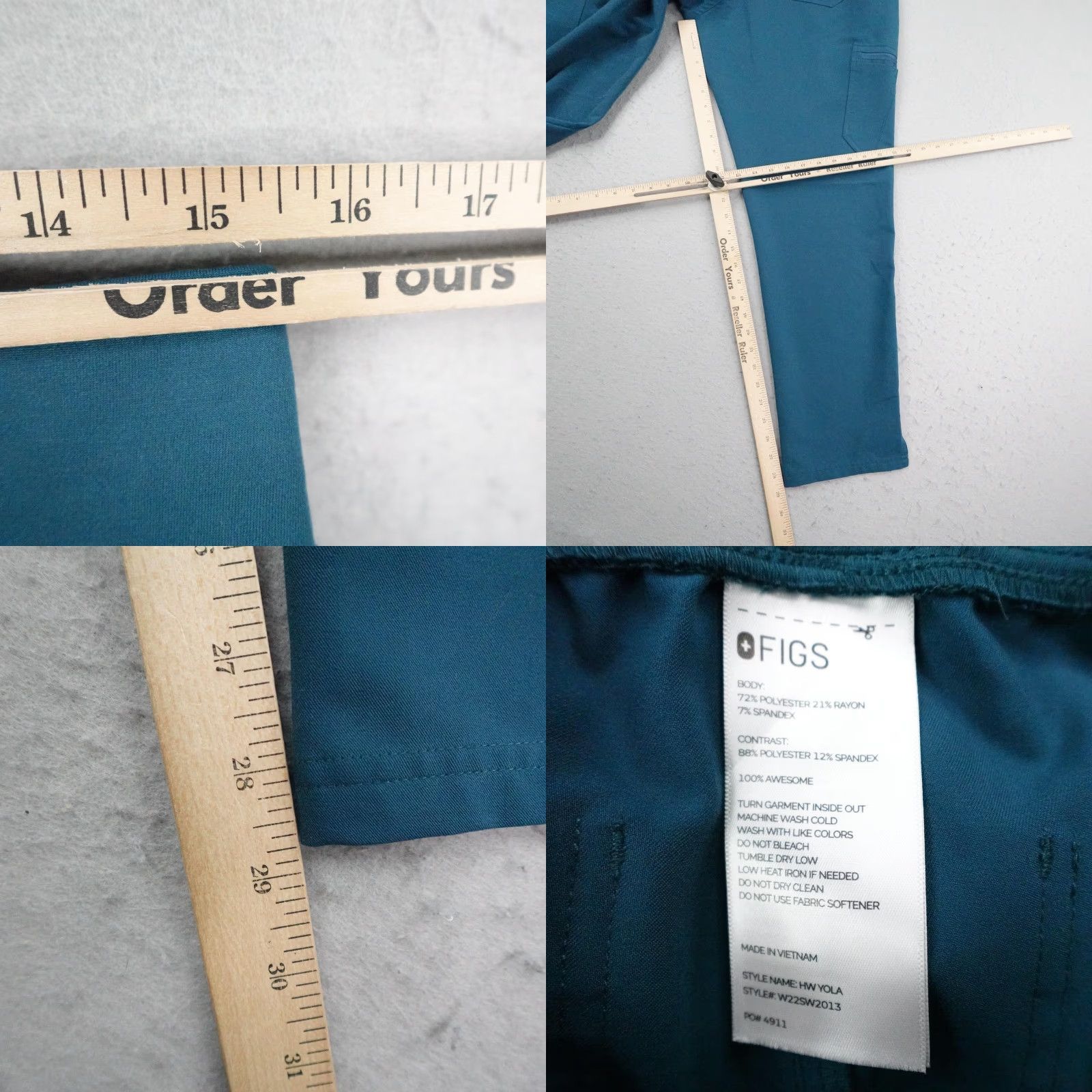 Vintage FIGS Pants Womens Large Blue Teal Yola Cargo Scrub Bottoms Nurse Medical 4911 Size 36" / US 14 / IT 50 - 8 Thumbnail