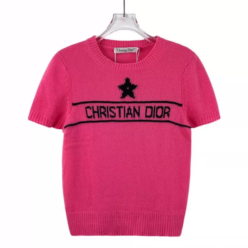Dior Dior Pink letter inlaid cashmere round-neck short-sleeved k Size XS / US 0-2 / IT 36-38 - 1 Thumbnail