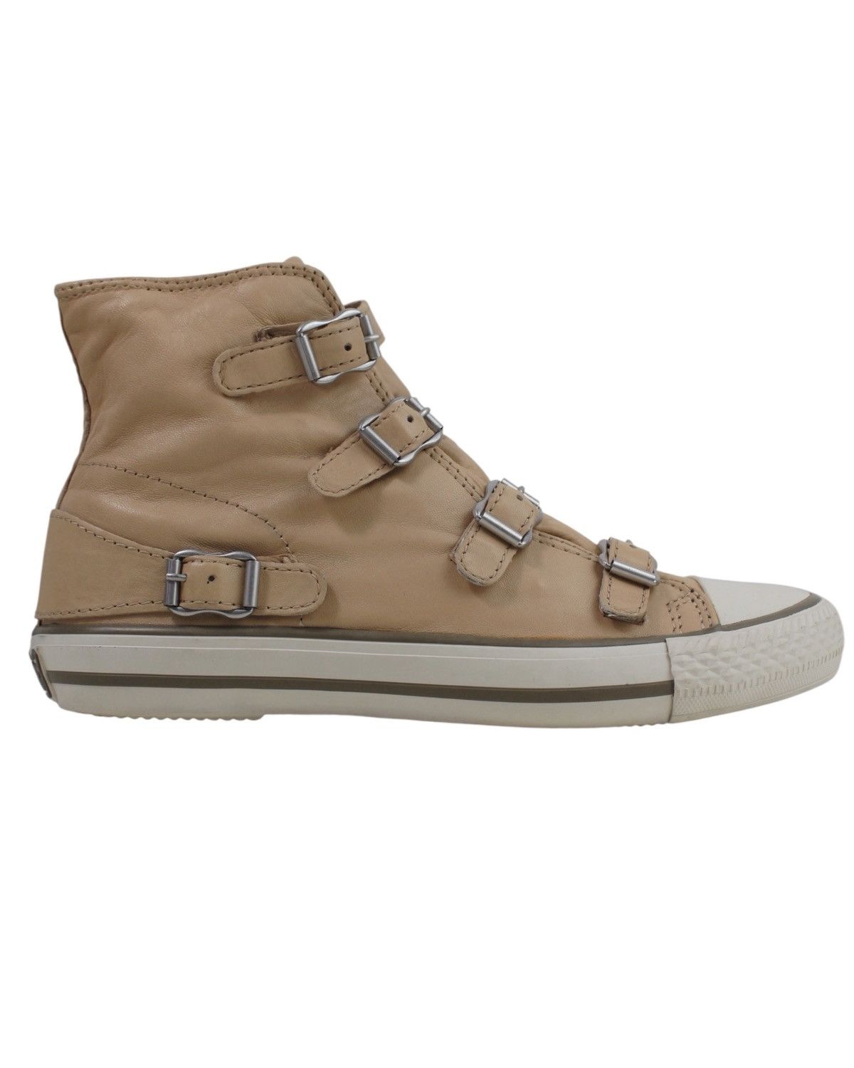 2000s Ash Virgin Nude Tan Leather Buckle High Top Sneakers in Beige, Women's (Size 7)