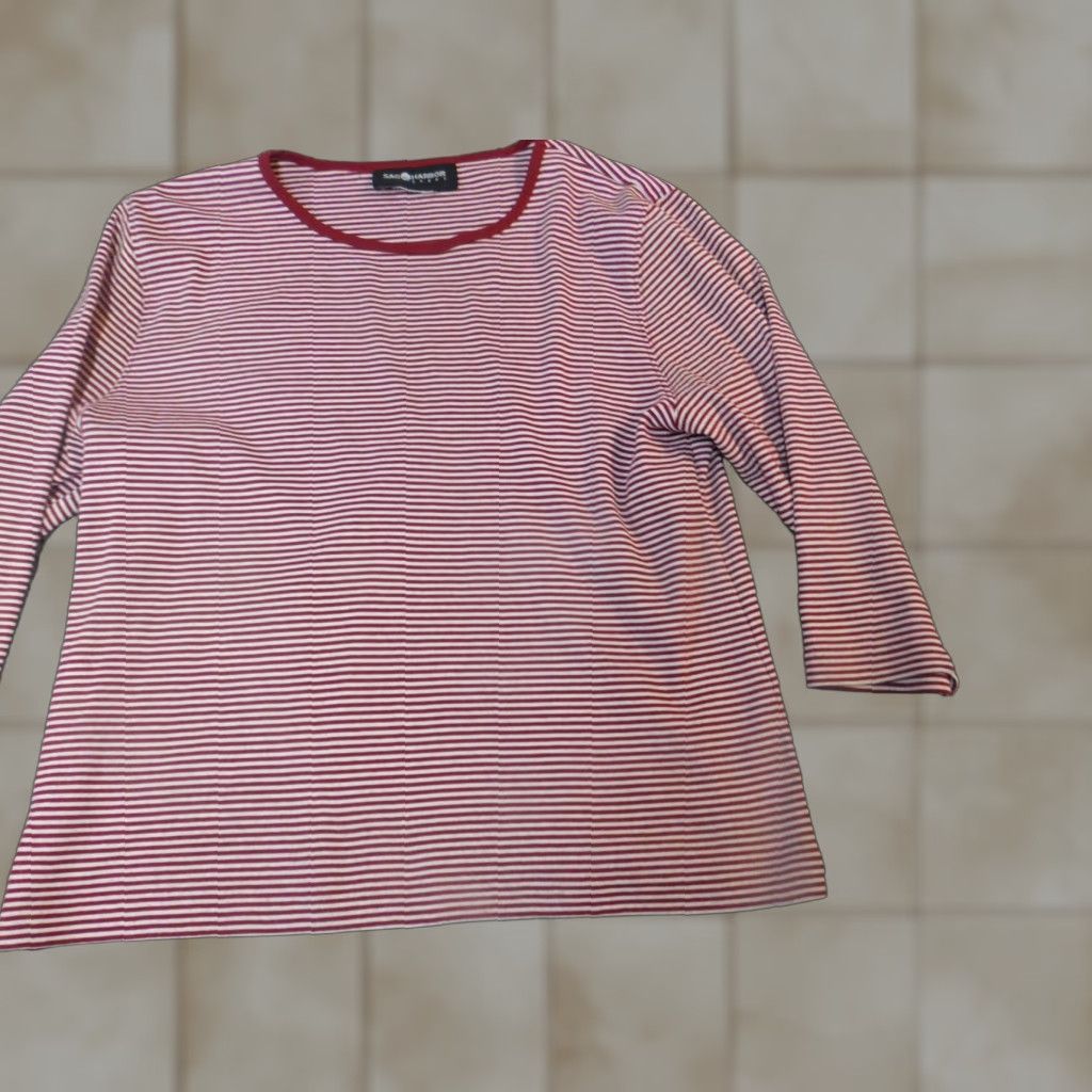 Vintage Sag Harbor Womens Blouse Extra Large Red striped warm stretch sport Size XL / US 12-14 / IT 48-50 - 1 Thumbnail