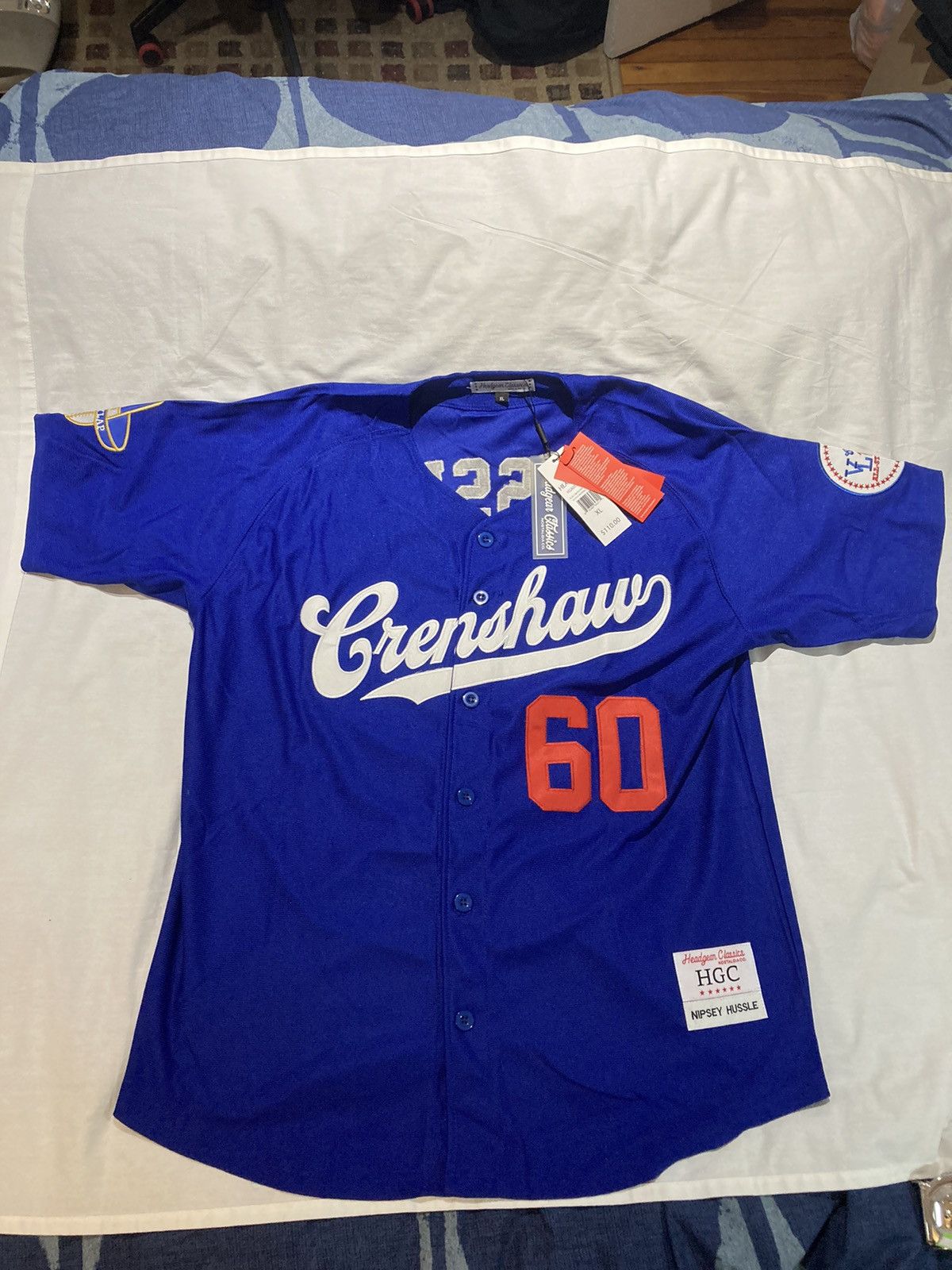 image of Crenshaw Headgear Classics Nipsey Hustle Baseball Jersey, Size XL in Blue, Men's