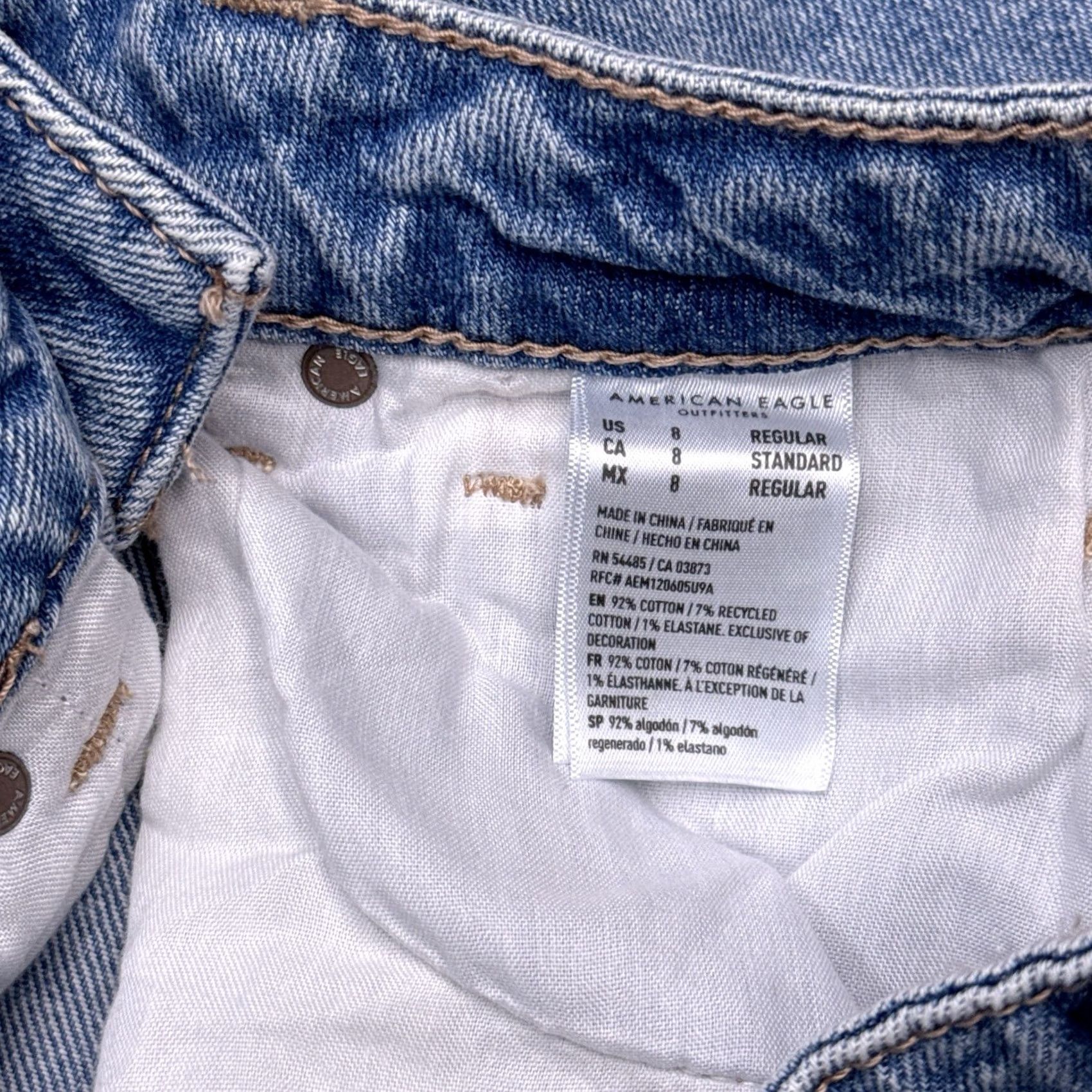 American Eagle Outfitters American Eagle Mom Jeans Womens 8 29W High Rise Stretch Distressed New Blue 90s Grunge Retro Logo Jeans Womens Style Mom Size 30" / US 8 / IT 44 - 6 Thumbnail