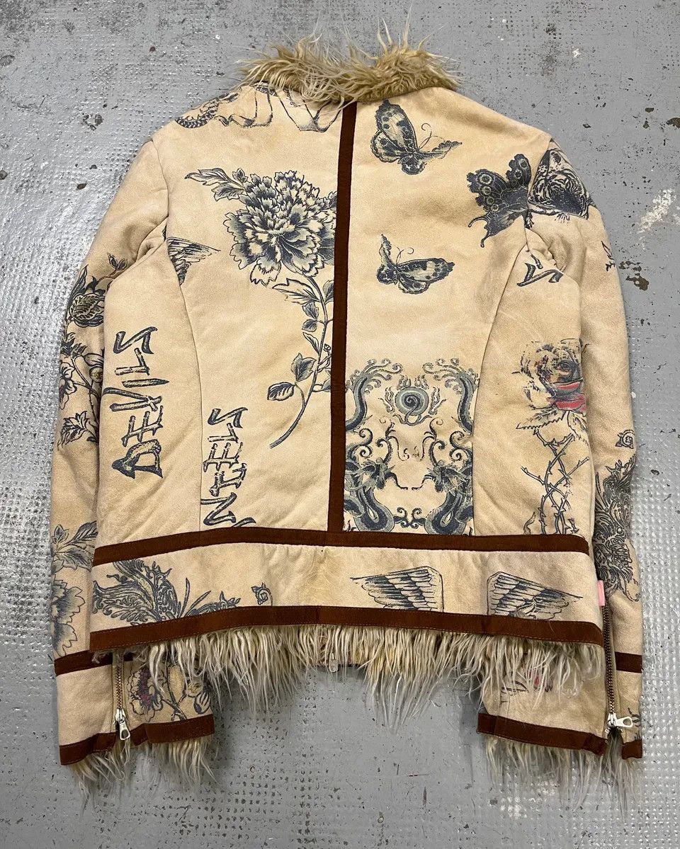Roberto Cavalli AW2003 Roberto Cavalli Beige Tattoo Hearth Fur-Collar Jacket Size M / US 6-8 / IT 42-44 - 7 Thumbnail