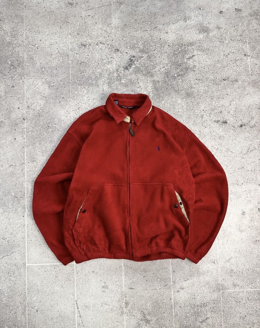 Polo Ralph Lauren Jacket M Red Full Zip Harrington Fleece Vintage on sale USA Made