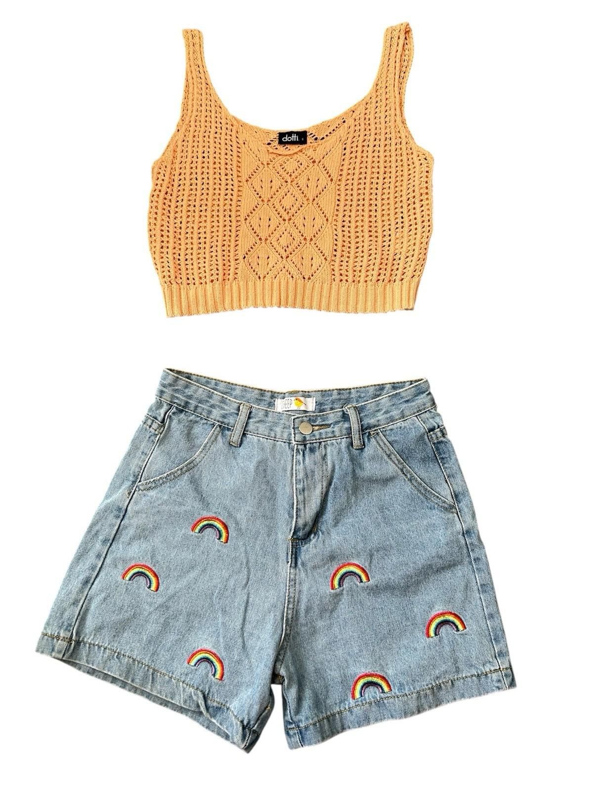 Cheap Monday Cheep Denim Shorts & Dotti Crop Rainbow High Rise - Size M Size 32" / US 10 / IT 46 - 1 Thumbnail