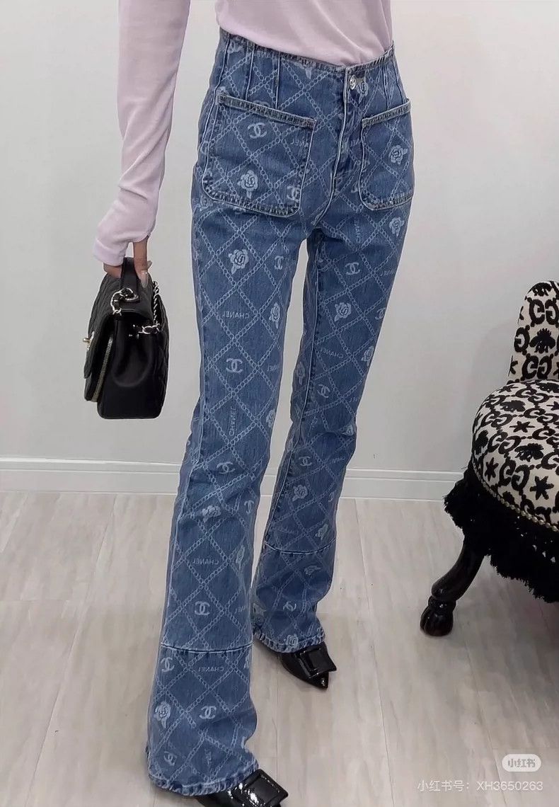 Chanel Chanel 23A blue camellia diamond checkered jeans Size 25" / US 0 / IT 36 - 7 Thumbnail