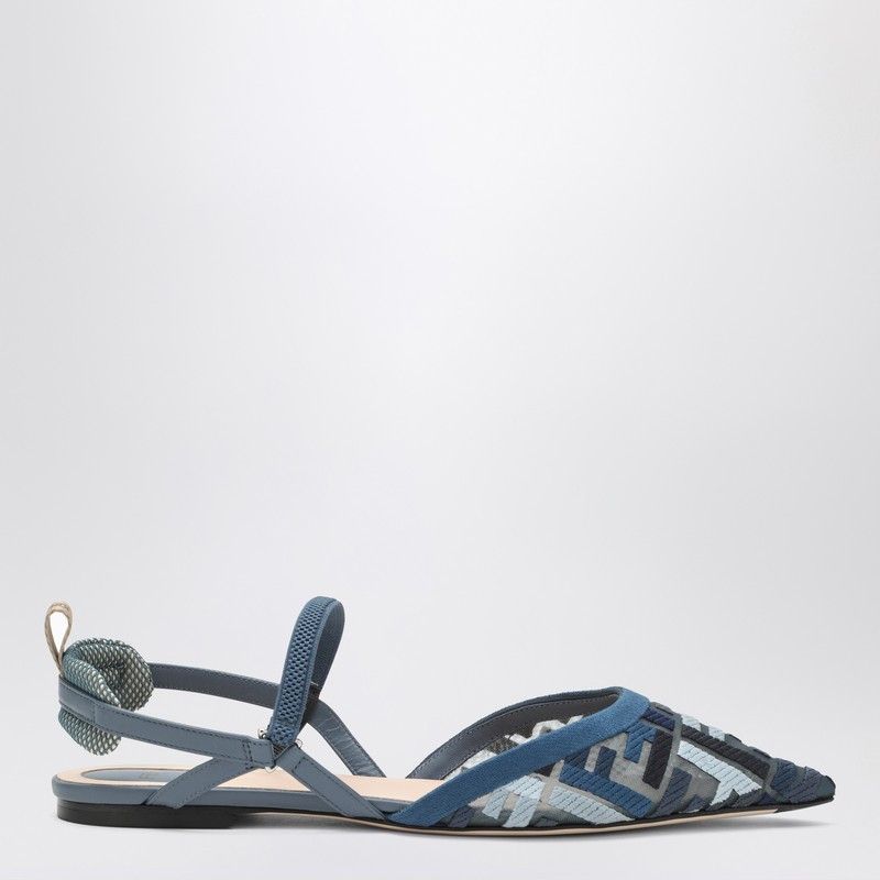 Fendi Fendi Slingback Flat Colibrì Lite In Mesh With Embroidery Ff Blue Size US 6 / IT 36 - 1 Thumbnail