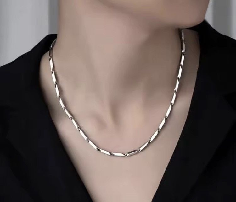 Jewelry Punk Shine Bars Slant Cut Silver Necklace Unique Size ONE SIZE - 2 Thumbnail