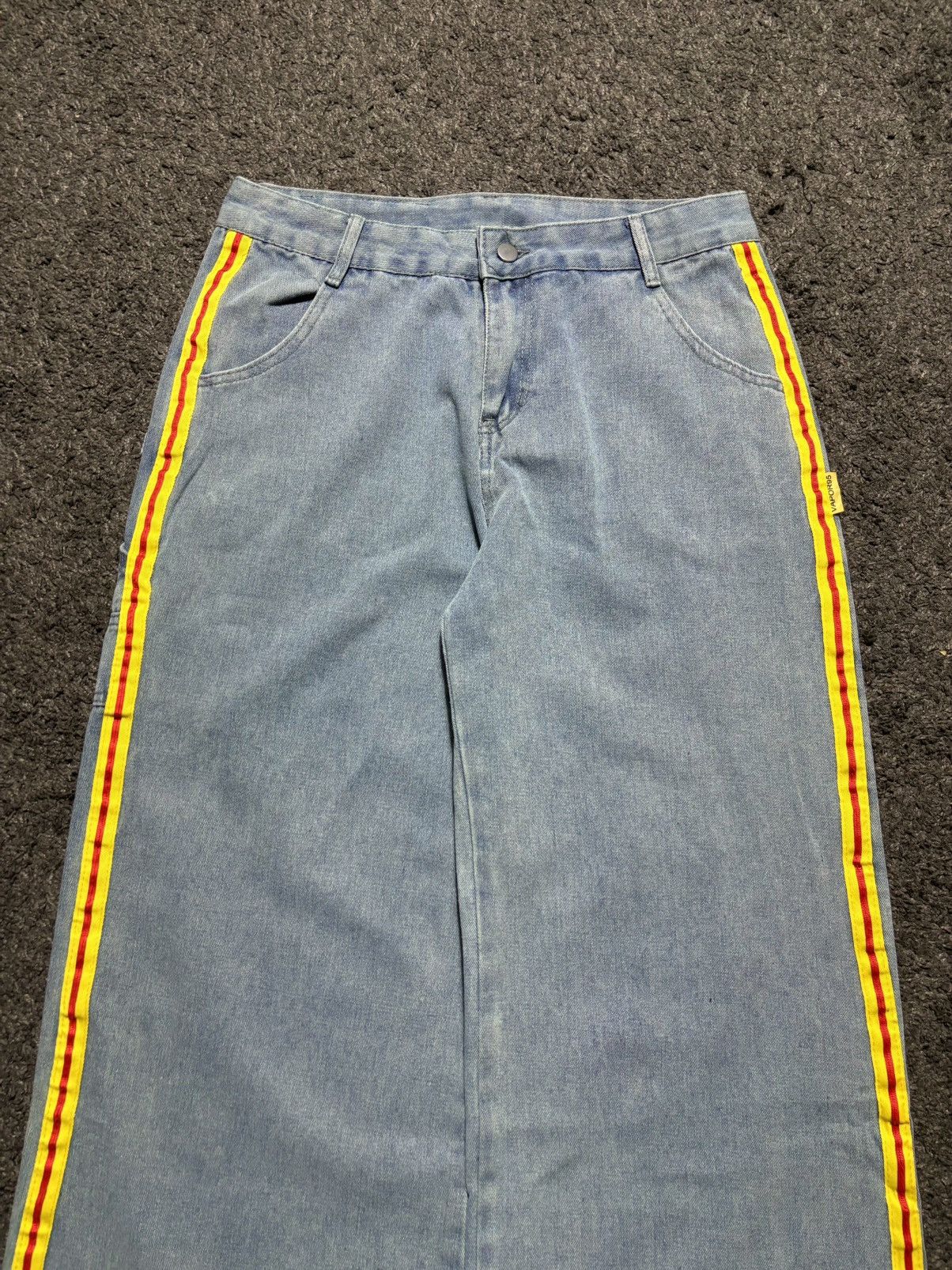 Jean × Vintage Vintage streetwear wide leg rare yellow blue baggy jeans Size US 33 - 4 Thumbnail