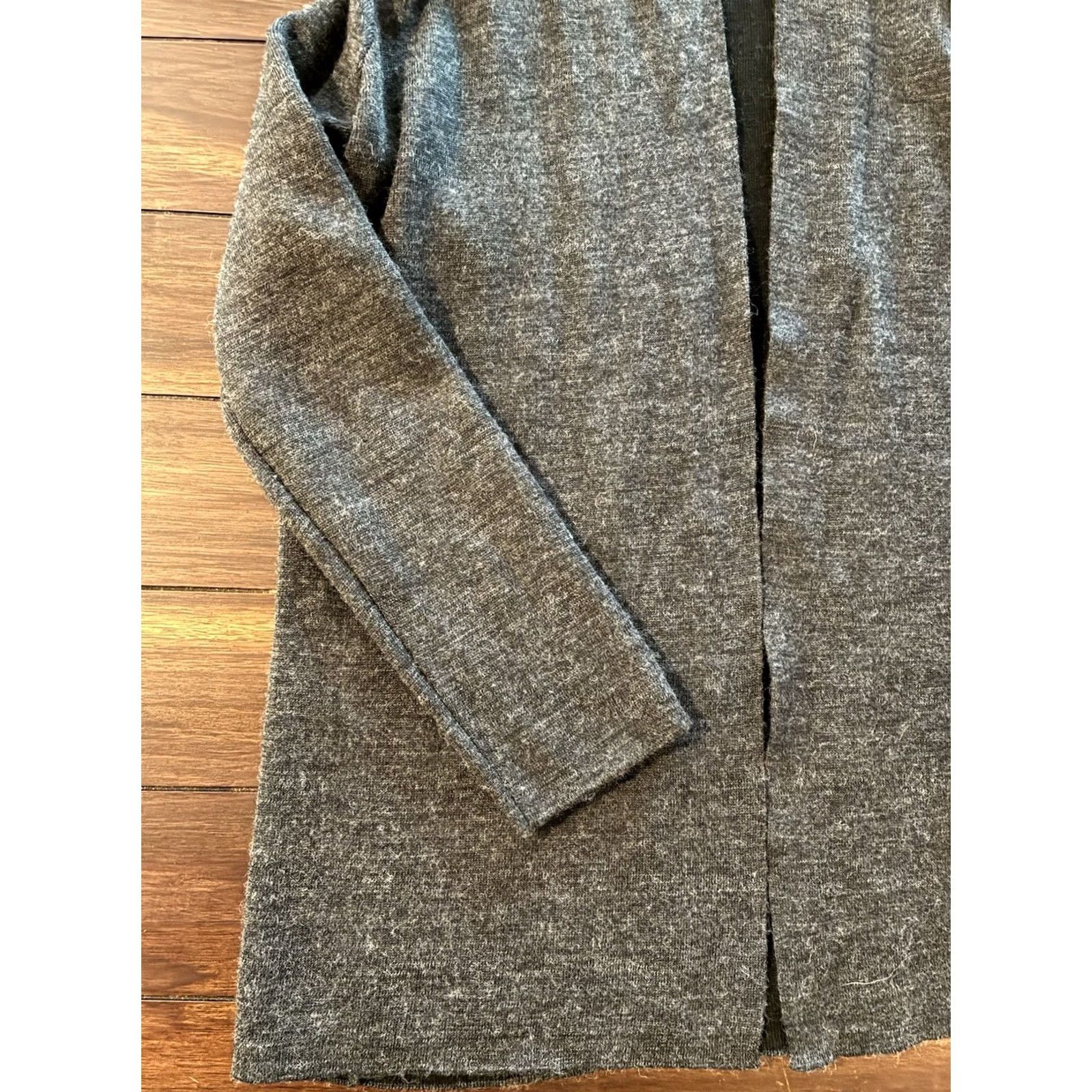 Vintage MAX STUDIO Wool Blend Hooded Long Duster Cardigan Open Front Charcoal Grey Large Size L / US 10 / IT 46 - 2 Thumbnail