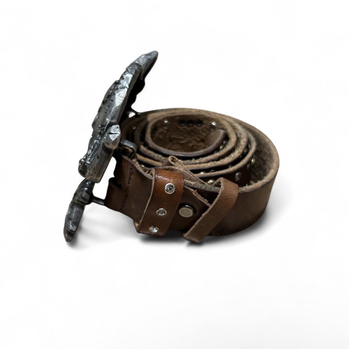 Japanese Brand Tornado Mart Skull Buckle Studded Leather Belt Size 34 - 7 Thumbnail