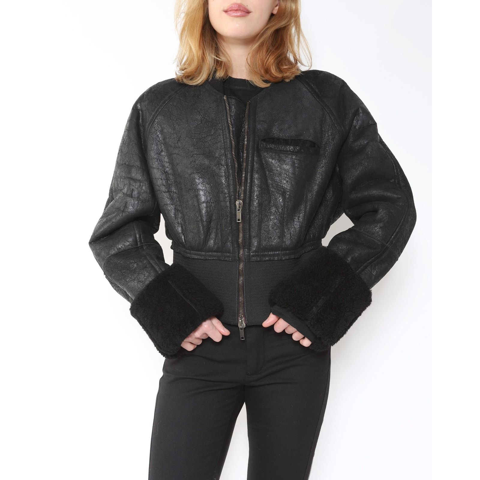 Haider Ackermann FW15 Sherling Jacket with Sintched Waist in Black Leather Size XS / US 0-2 / IT 36-38 - 5 Thumbnail