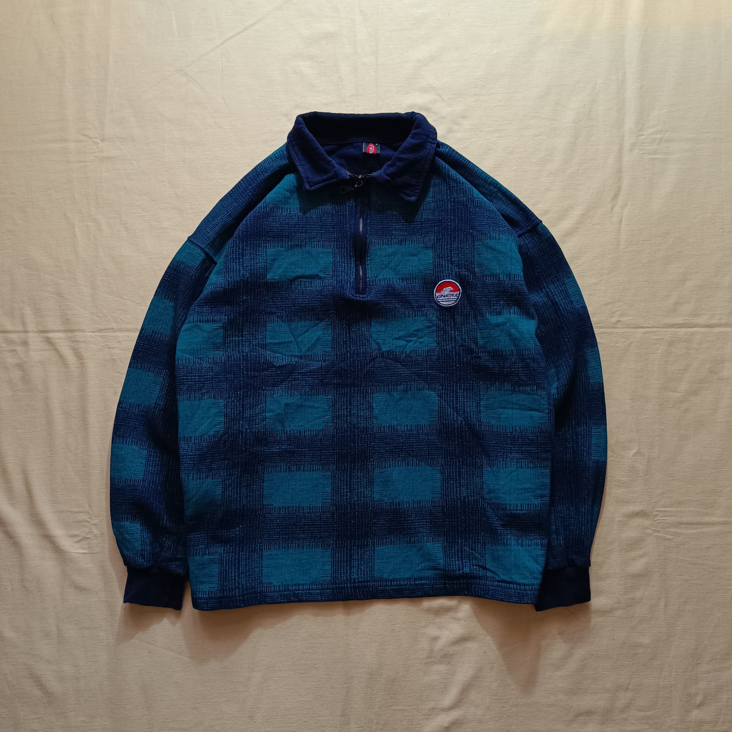 O'Neill Vintage 80s 90s O'neill Plaid Quarterzip Petrol Blue XL Size US XL / EU 56 / 4 - 8 Thumbnail