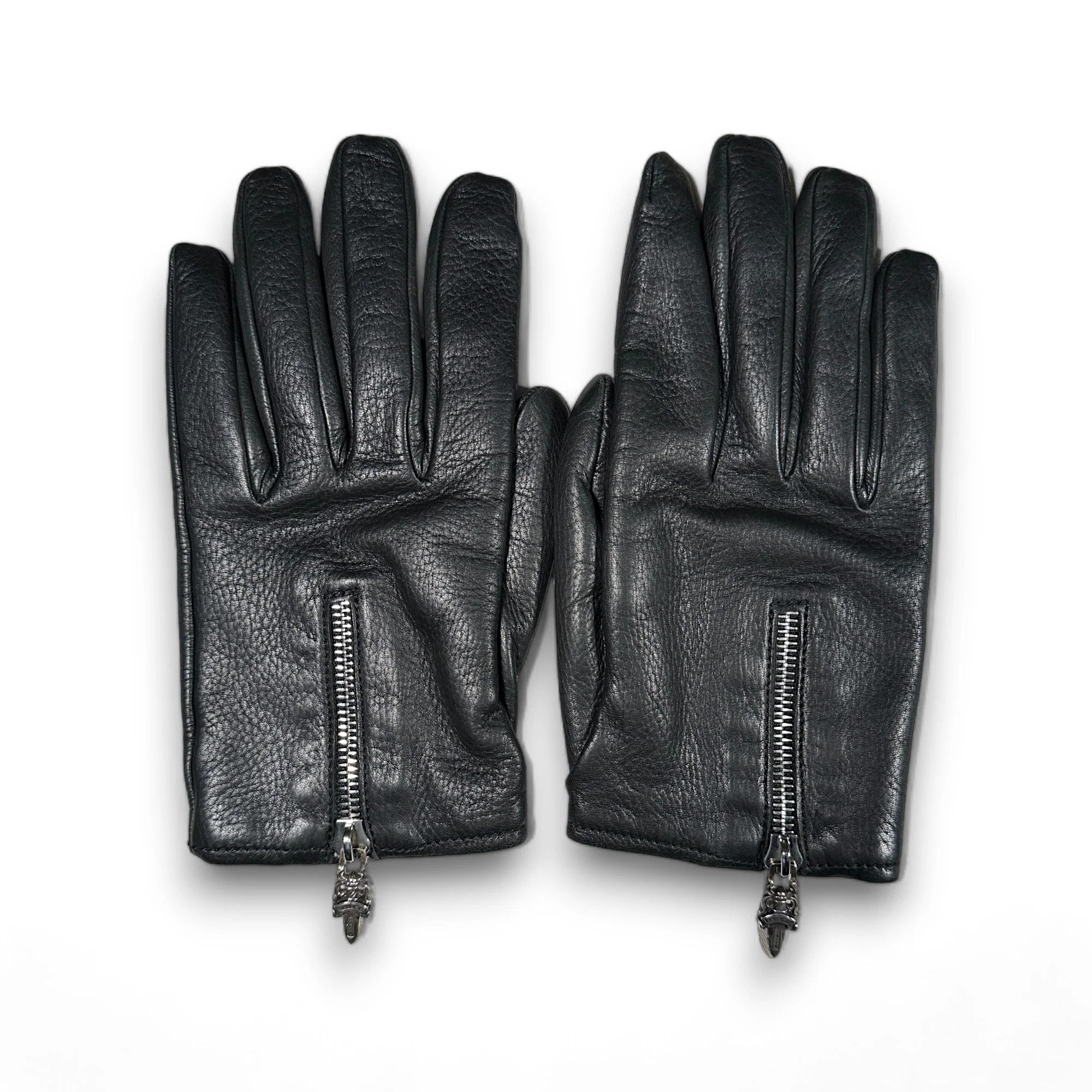Chrome Hearts Black Leather Zipper Gloves Size ONE SIZE - 1 Thumbnail