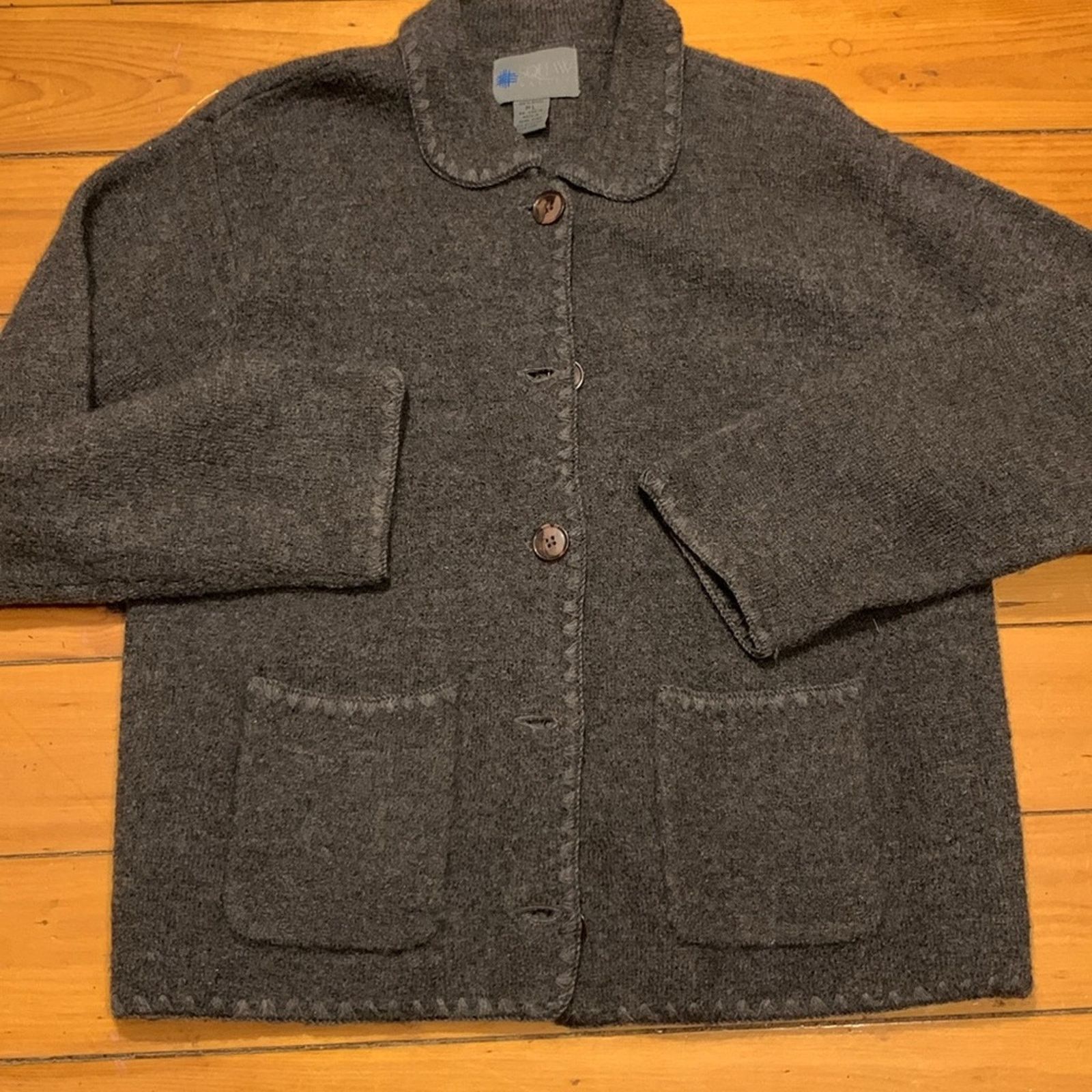 Vintage Squaw Valley gray wool cardigan sweater with whipstitch trim Size L / US 10 / IT 46 - 5 Thumbnail