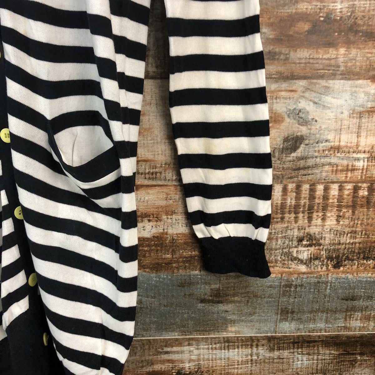 Homespun Knitwear DL Kari Ang Stripe White Black Cardigan Knitwear #C732 Size S / US 4 / IT 40 - 8 Thumbnail