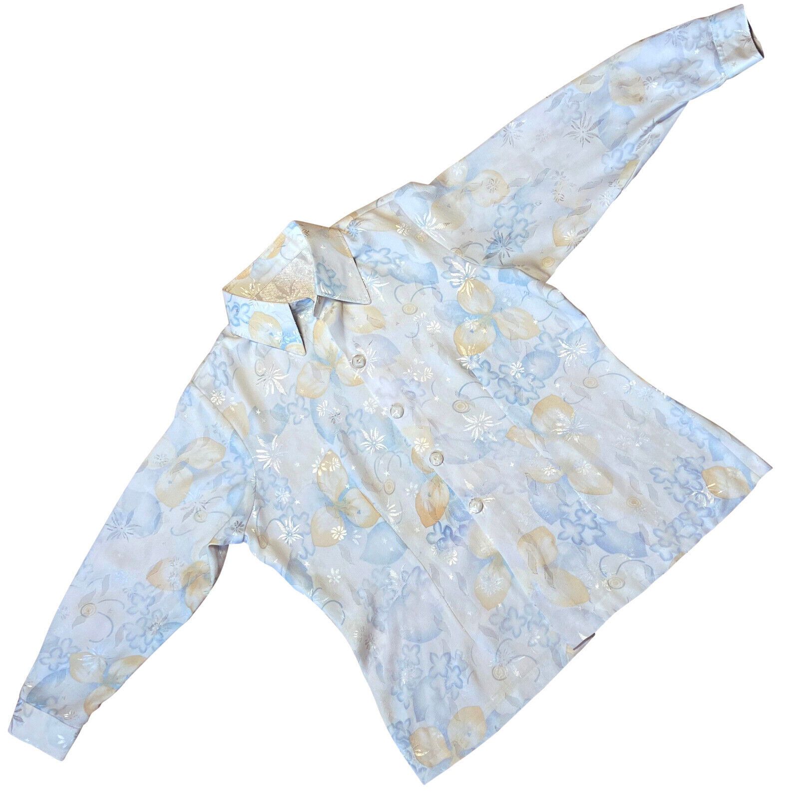 image of Vintage Sundazed (Italy)Floral Silk Crepe Chine Italian Collar Shirt in Ivory, Women's (Size XS)