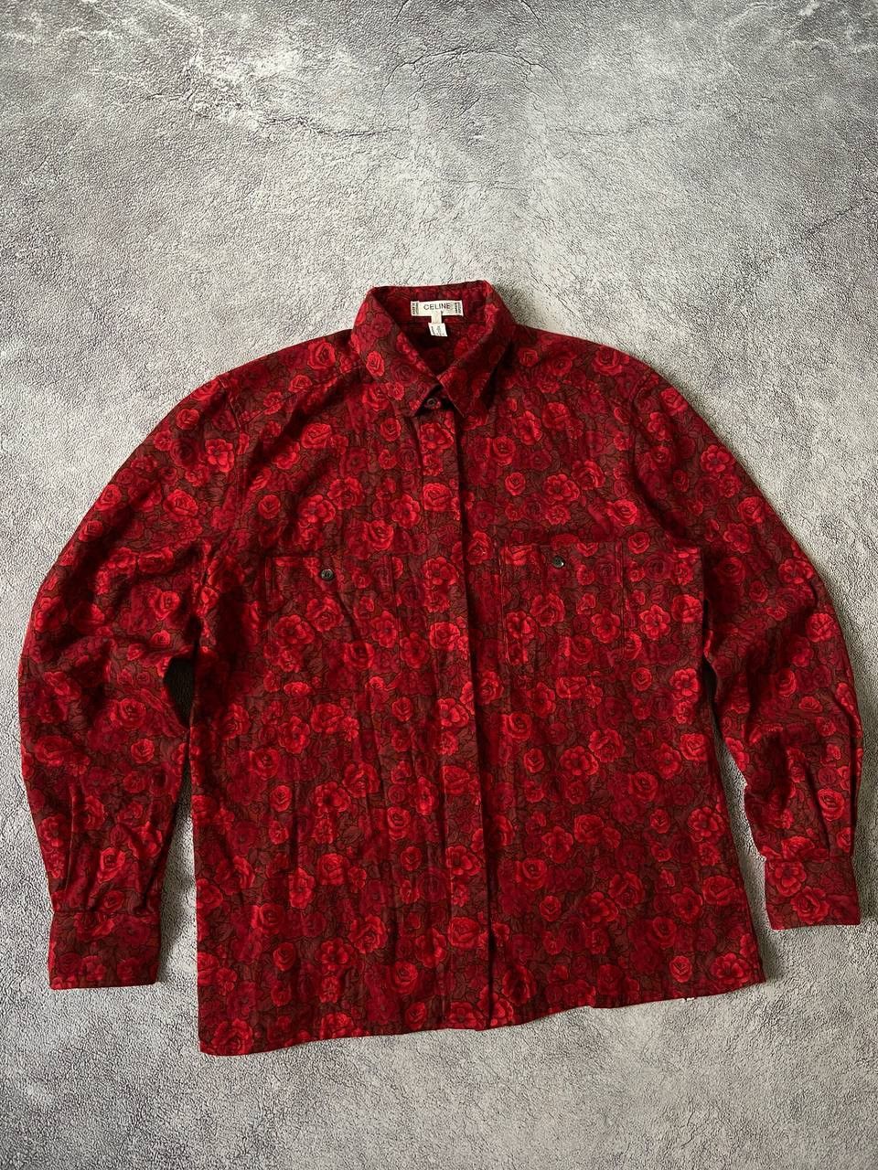 Celine Celine Floral Red Rose 90's shirt Size L / US 10 / IT 46 - 4 Thumbnail