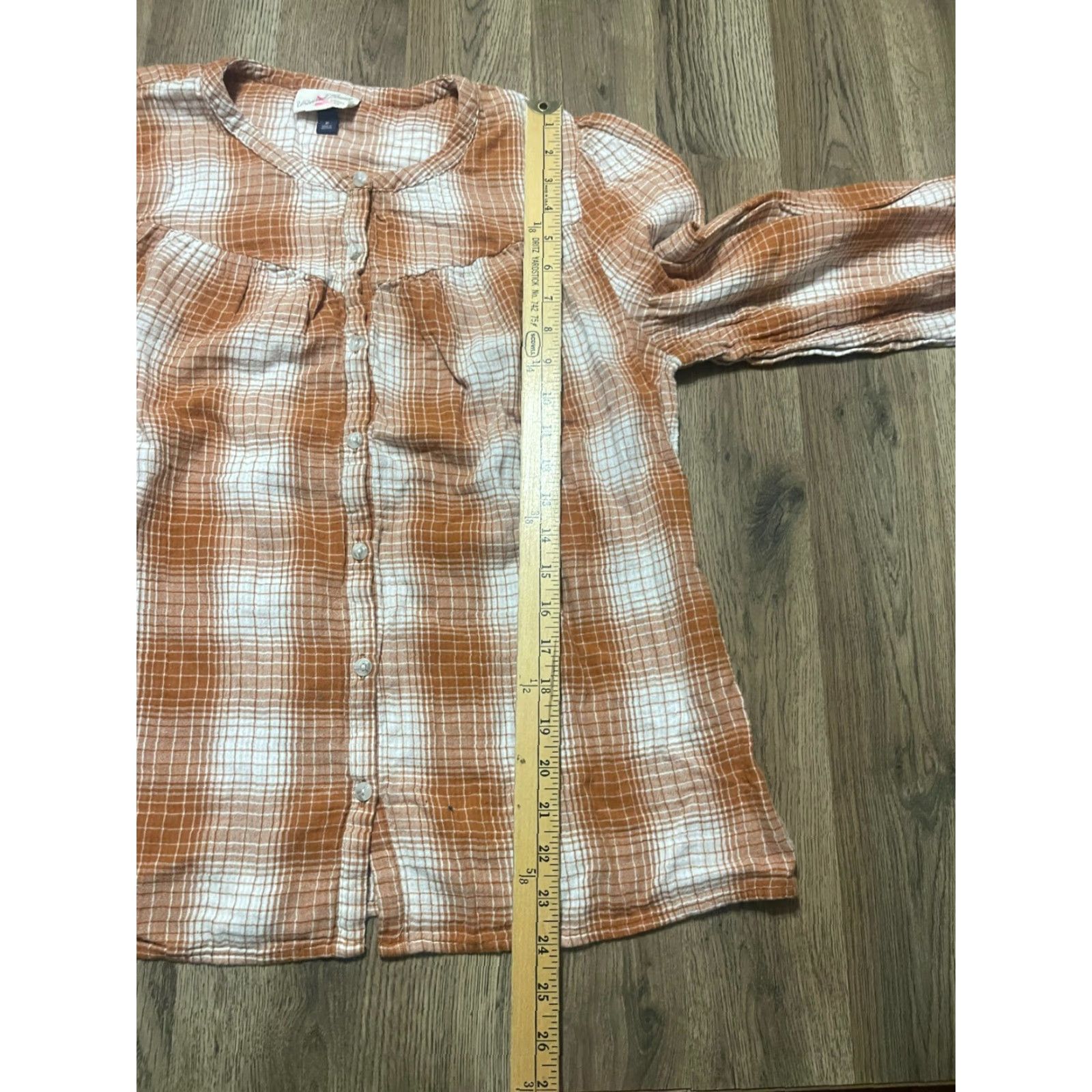 Vintage Universal Thread Shirt Women's XL Orange White Plaid Button Up Long Sleeve Size XL / US 12-14 / IT 48-50 - 6 Thumbnail