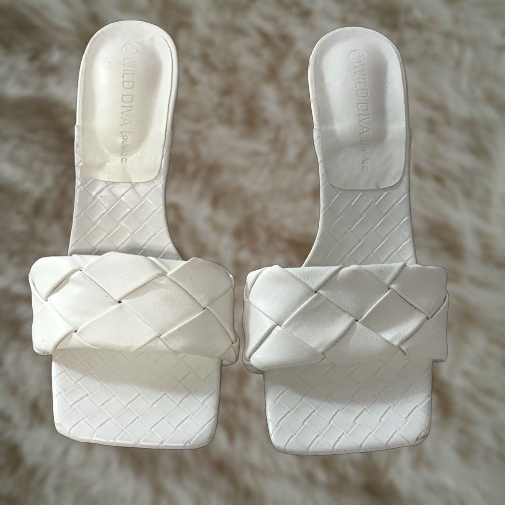 Vintage Wild Diva White Open Toe Stiletto Heel Sandal | Women’s 6.5 | Faux Leather, Quilted Accents, Slip On | Formal Shoes Size US 7 / IT 37 - 1 Thumbnail