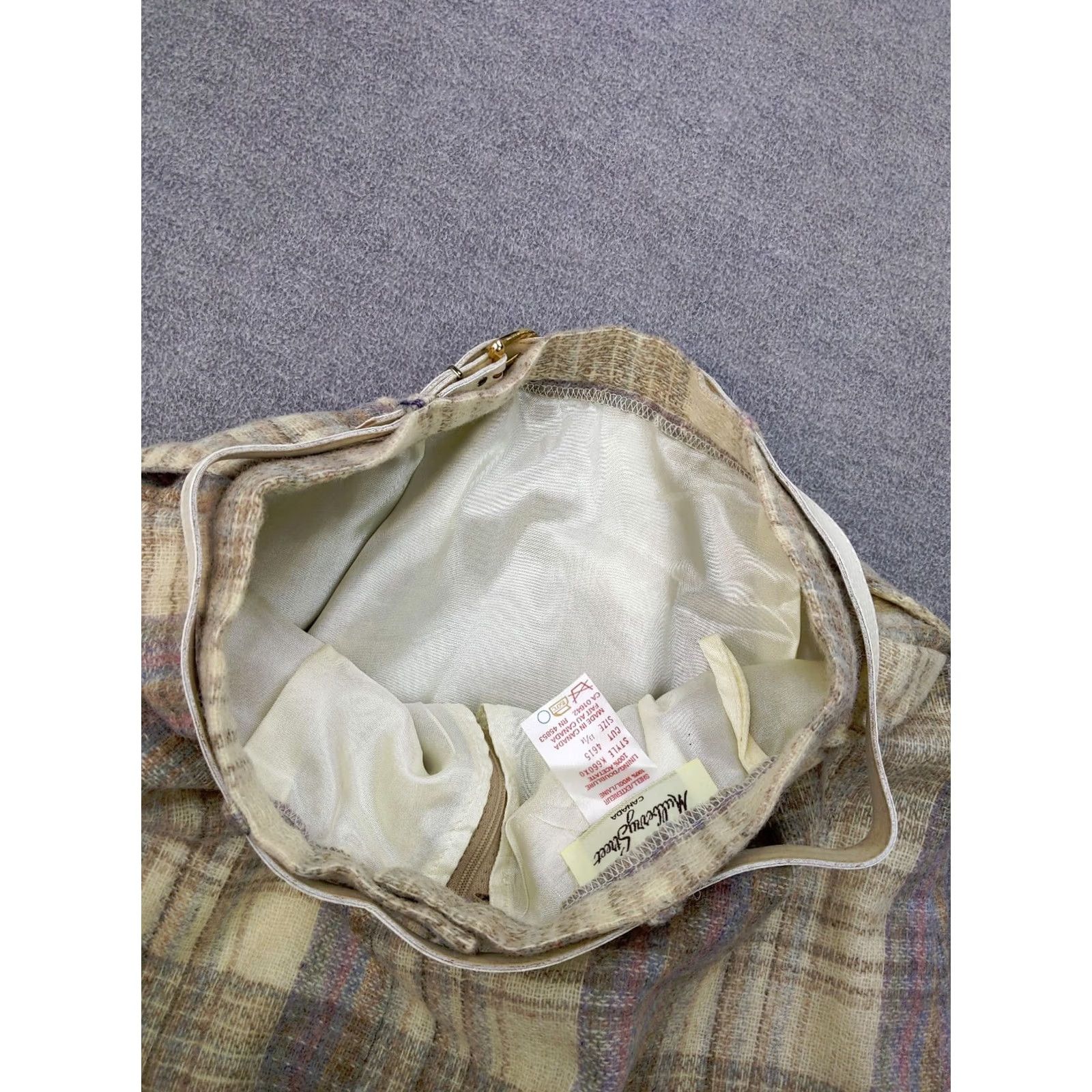 Mulberry VINTAGE Marilyn Togs Mulberry Street Women 14 Beige Plaid 100% Wool A-Line Belted Skirt Size ONE SIZE - 5 Thumbnail