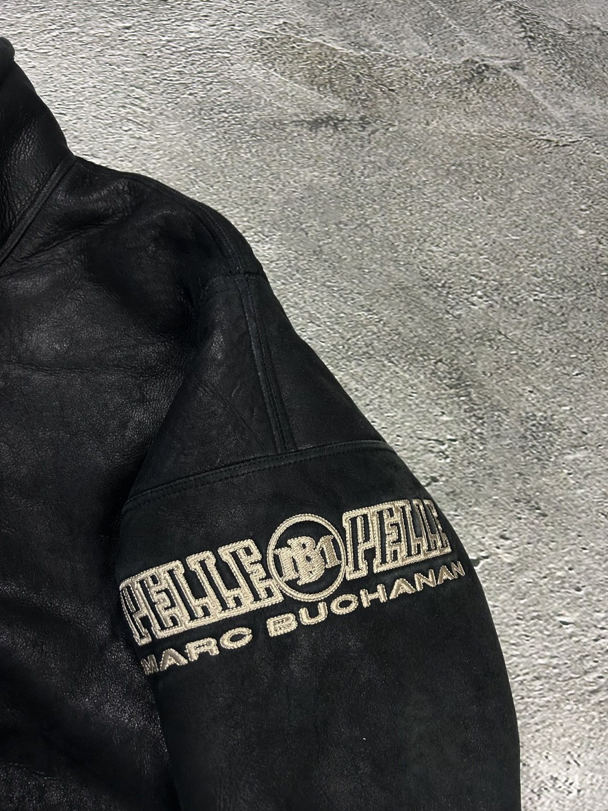 Marc Buchanan Pelle Pelle leather jacket sherpa fur black big logo 90s Size US XL / EU 56 / 4 - 2 Thumbnail