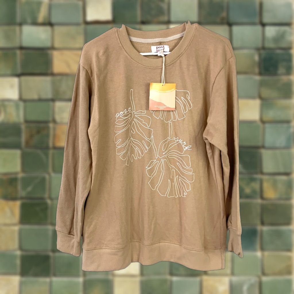Vintage Post Surf Sweatshirt Oversized Crew Neck Pullover Women Beige S NWT READ FLAW - Small | All Seasons | Bohemian Beach Travel Comfort Linen Blend Shirt? Size S / US 4 / IT 40 - 1 Thumbnail