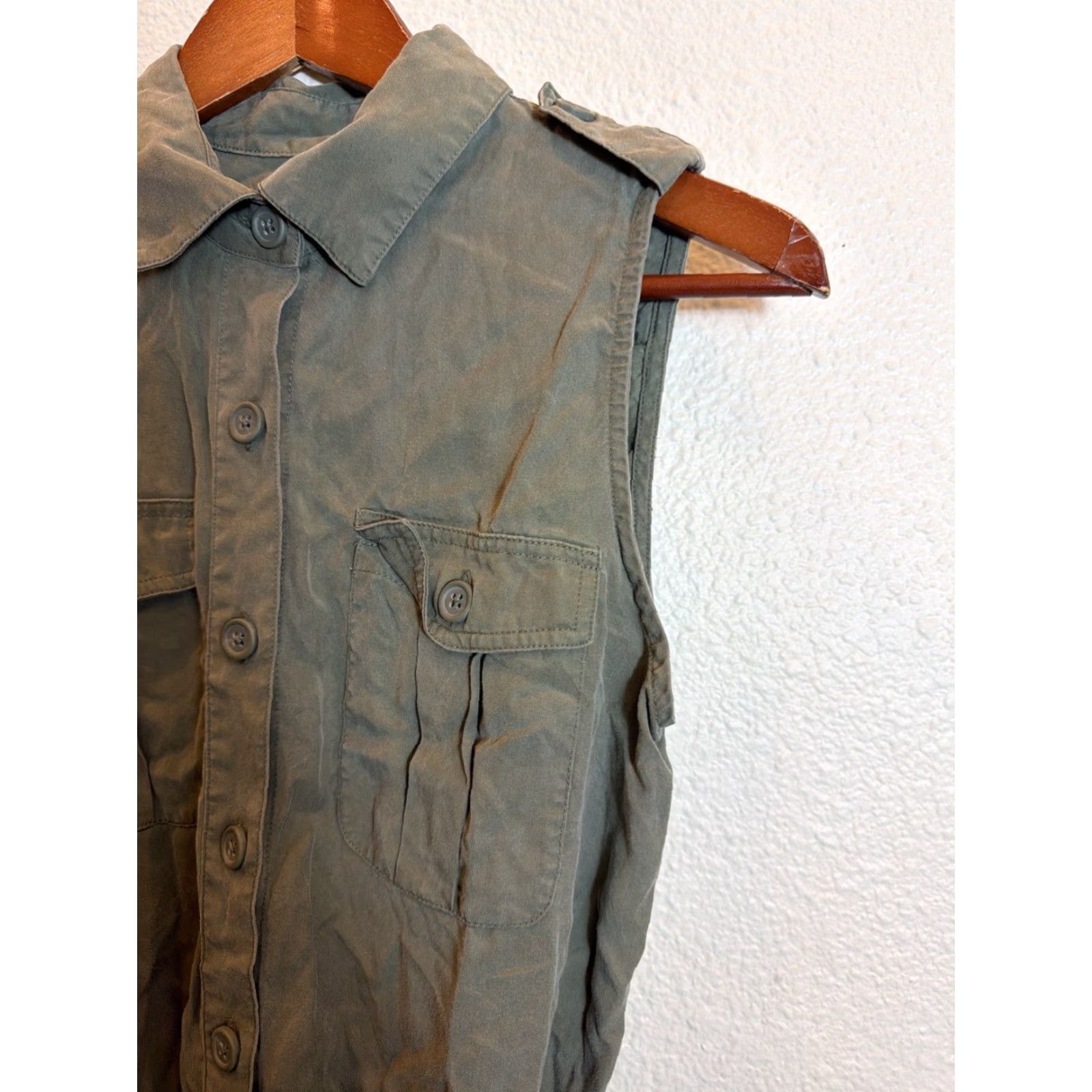 Banana Republic VINTAGE Banana Republic Women’s Small Olive Sleeveless Belted Flight Jacket Dress Tencel Size S / US 4 / IT 40 - 7 Thumbnail