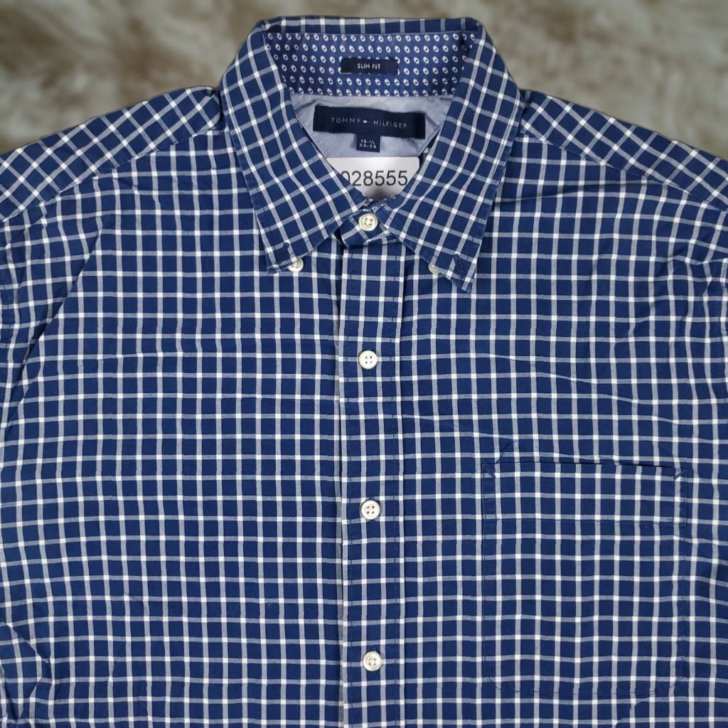 Tommy Hilfiger Tommy Hilfiger Shirt Mens 15.5 Blue Plaid Dress Button Up Short Sleeve... Size 40R - 1 Thumbnail