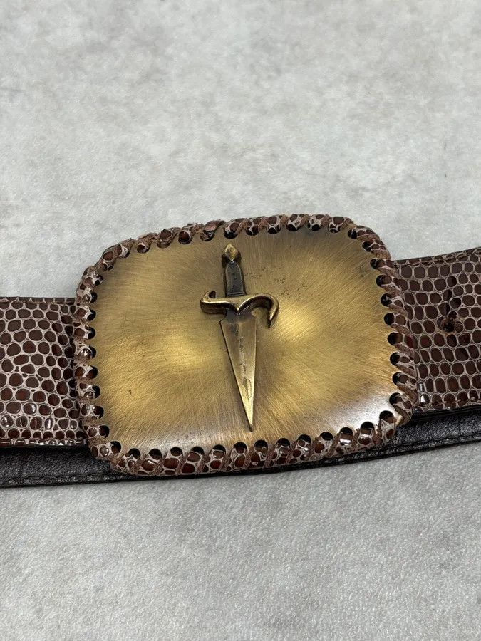 Vintage Cesare Paciotti Gold Dagger Buckle Brown Leather Belt Size ONE SIZE - 3 Thumbnail