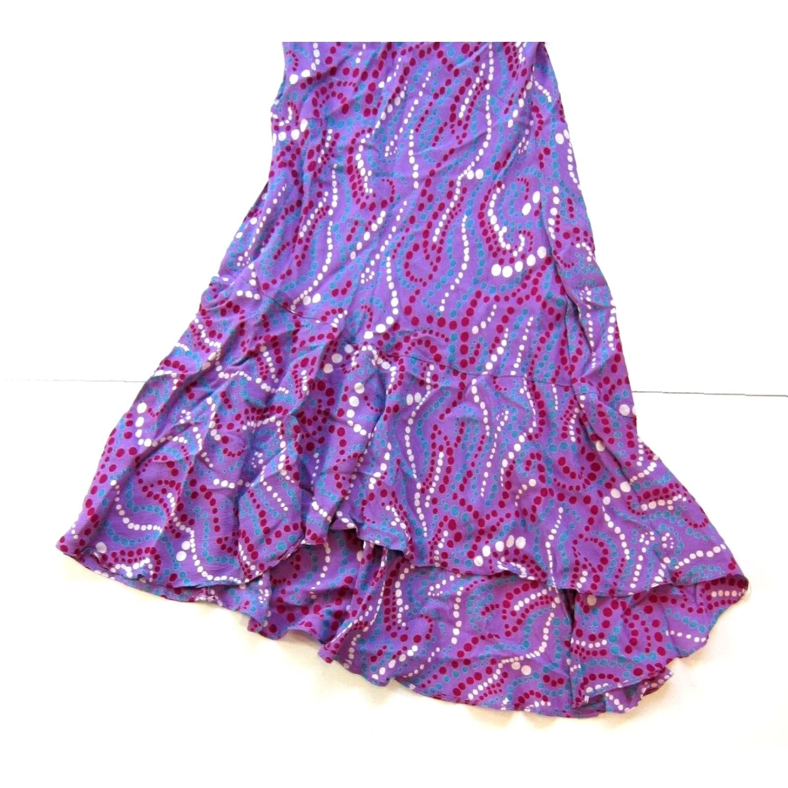 Vintage Angie 100% Rayon Purple Green White Polka Dot Midi Tank Slip Sun Dress Small Size S / US 4 / IT 40 - 5 Thumbnail