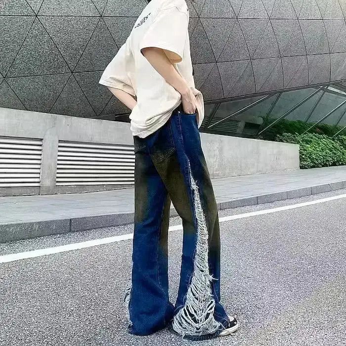 Japanese Brand Gradient Baggy Ripped Denim Size US 34 / EU 50 - 4 Thumbnail