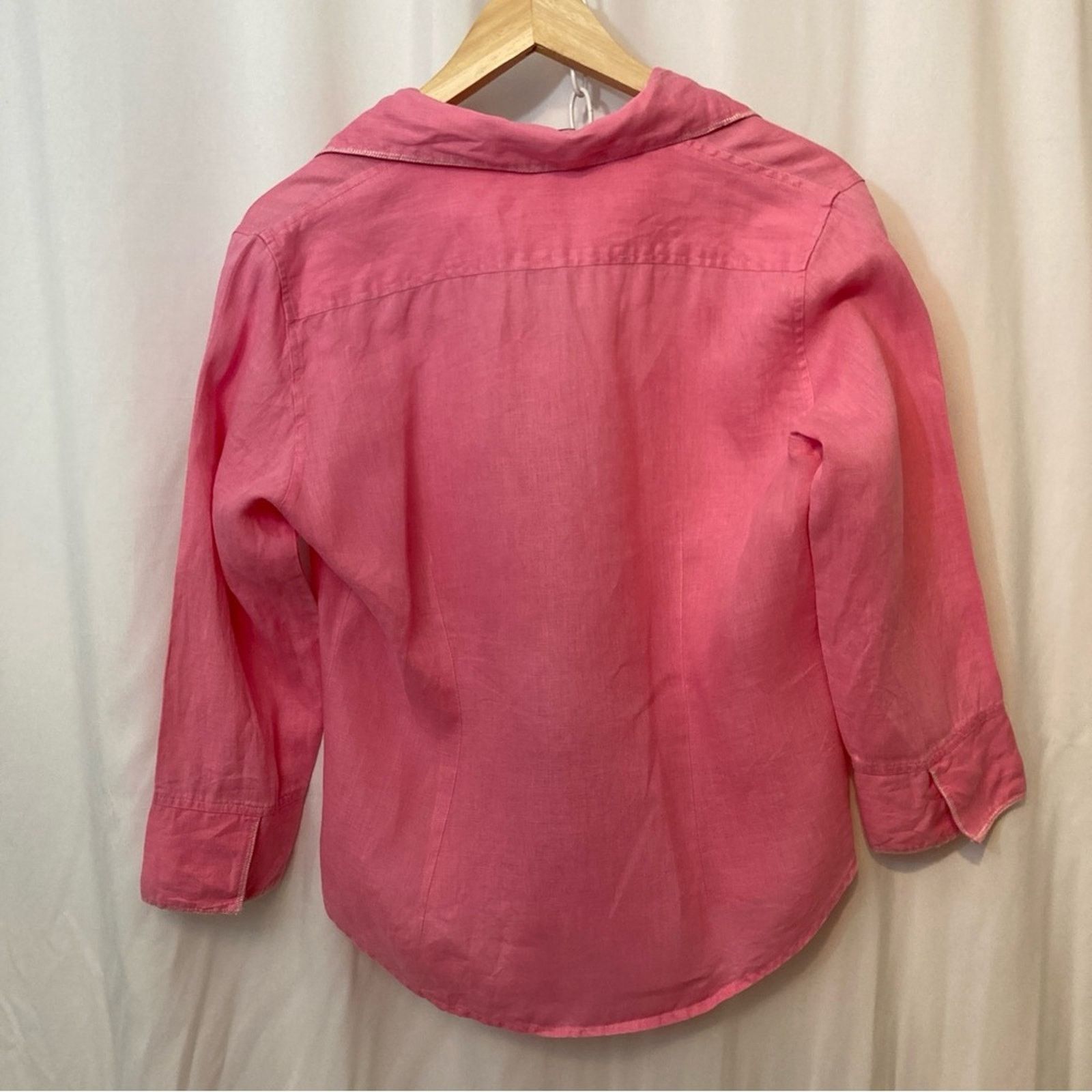 Other Acrobat Pink Linen Open Collar Button Up Blouse Shirt Top Size M / US 6-8 / IT 42-44 - 7 Thumbnail