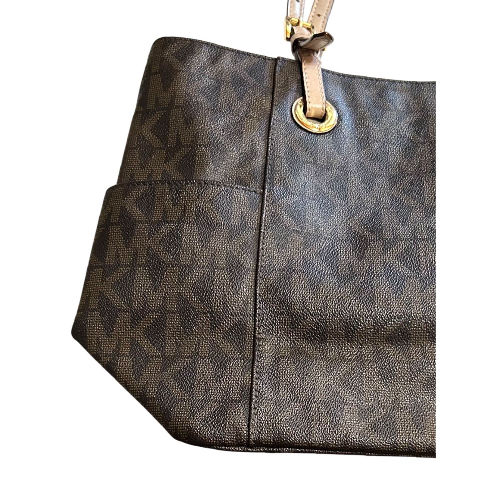 Vintage Michael Kors Jet Set Travel Brown Tote Shoulder HandBag Purse Women’s Leather Exterior Tote Bag Size ONE SIZE - 5 Thumbnail